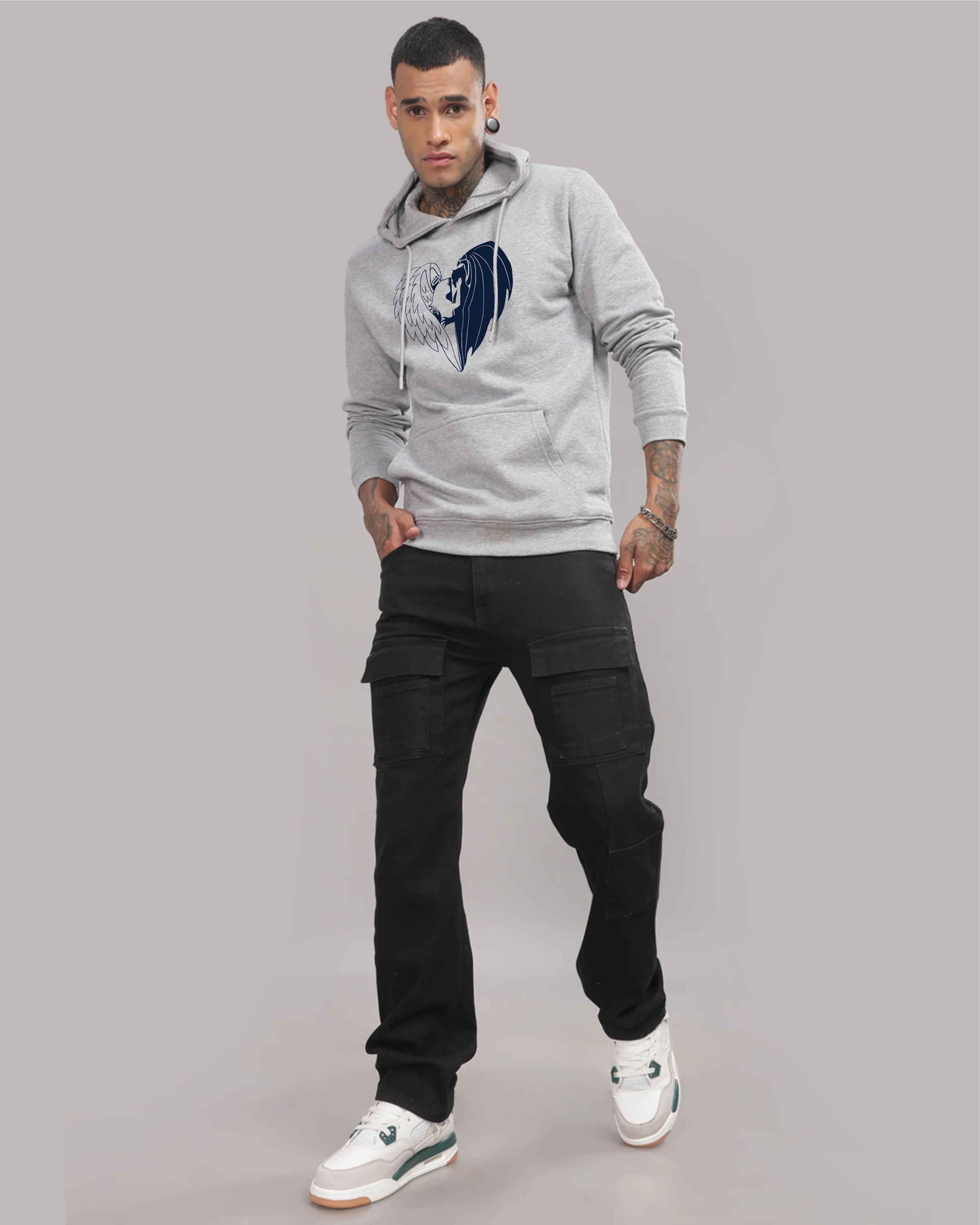 Men Grey Printed Hoodie - Image 5