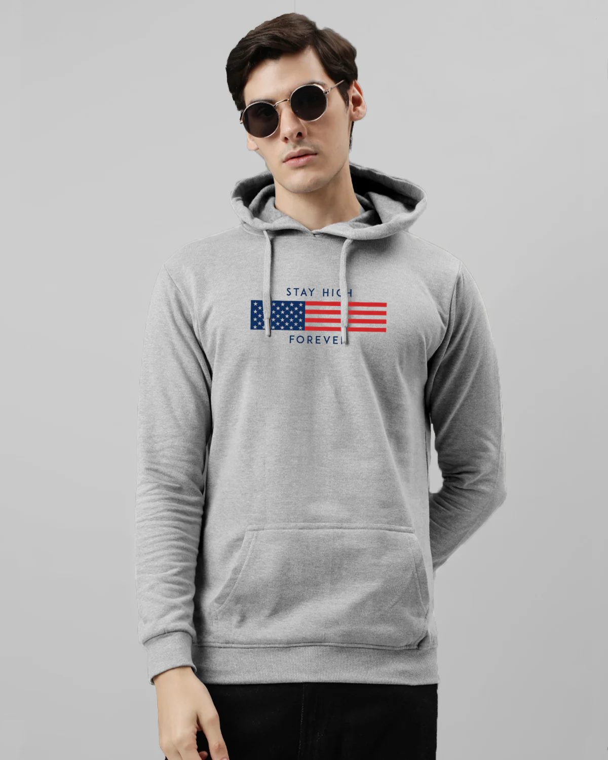 Men Grey Printed Hoodie