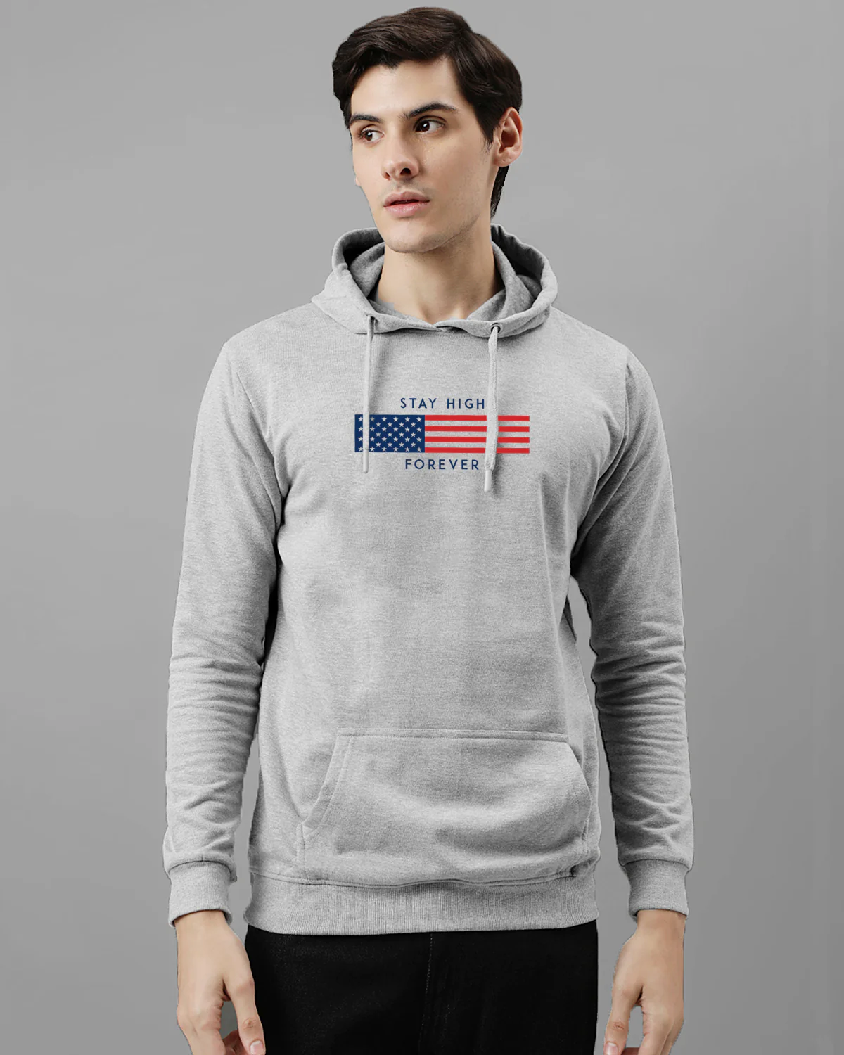 Men Grey Printed Hoodie - Image 2