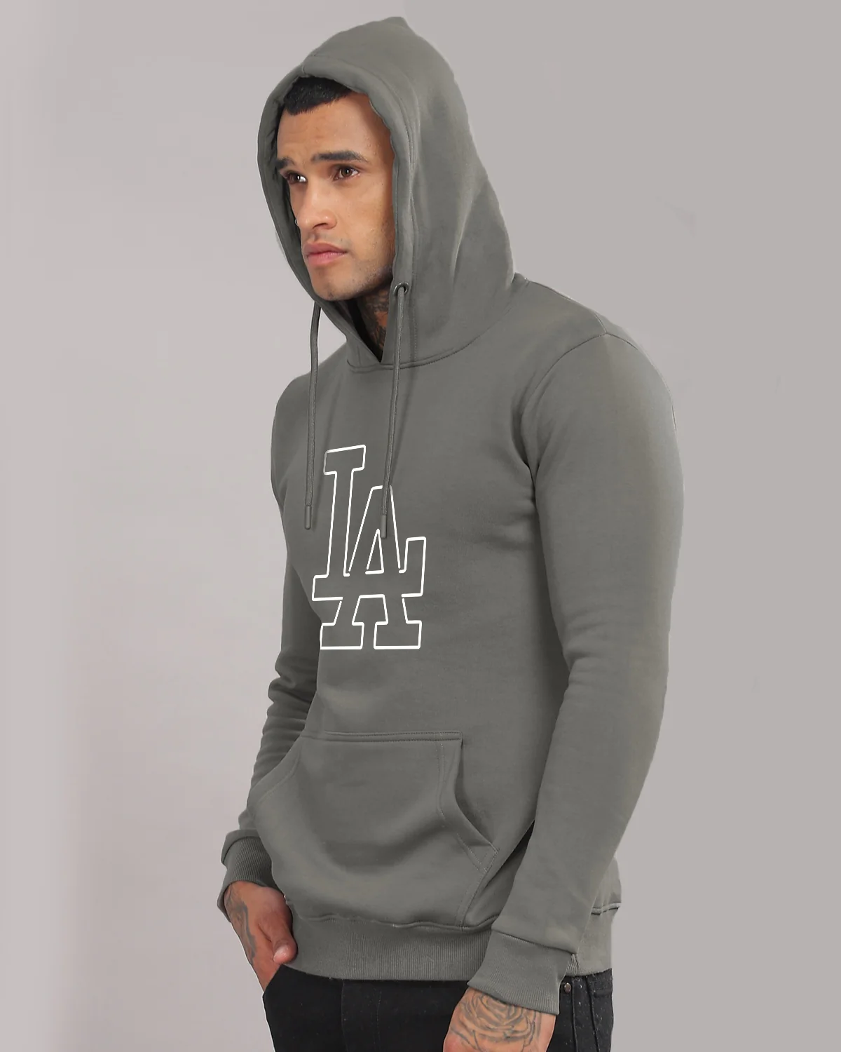 Men Grey Printed Hoodie - Image 4