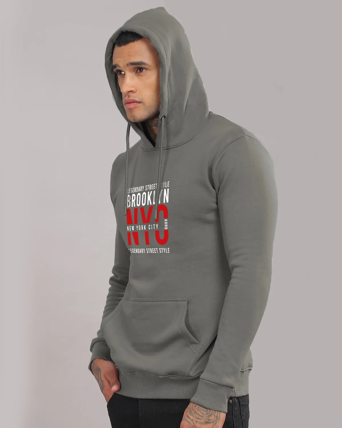 Men Grey Printed Hoodie - Image 5