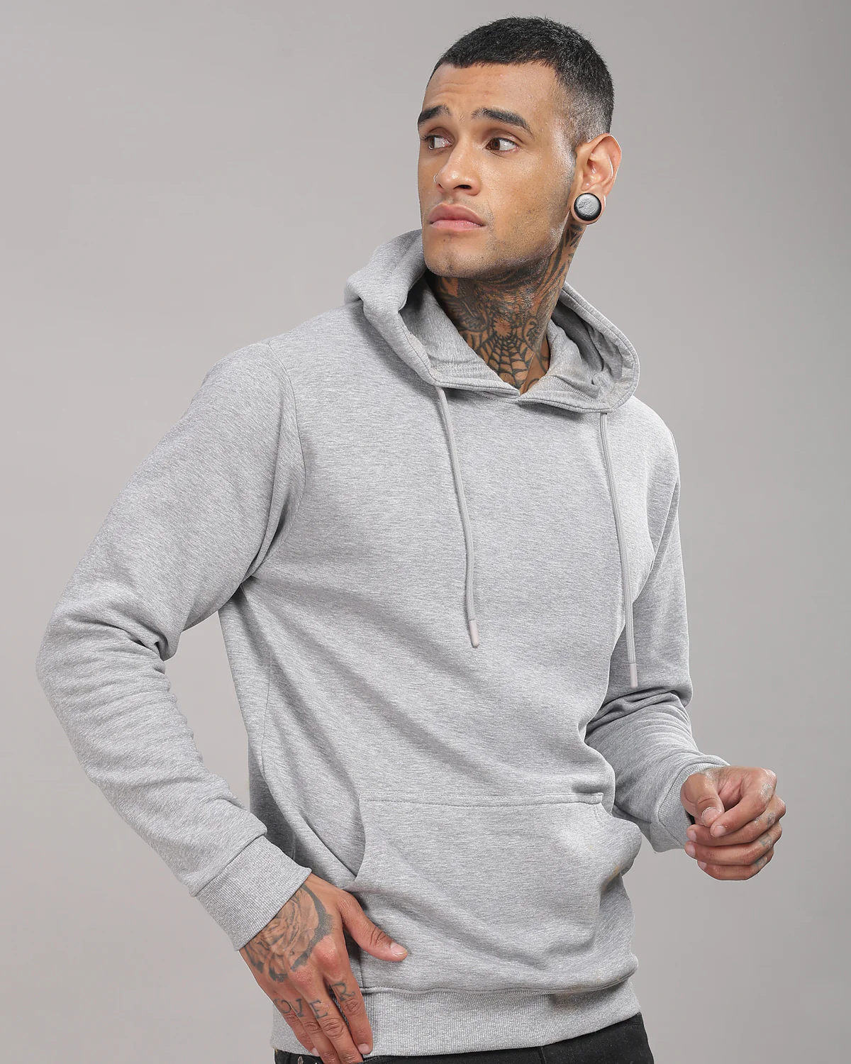 Men Grey Cotton Fleece Hoodie - Image 2