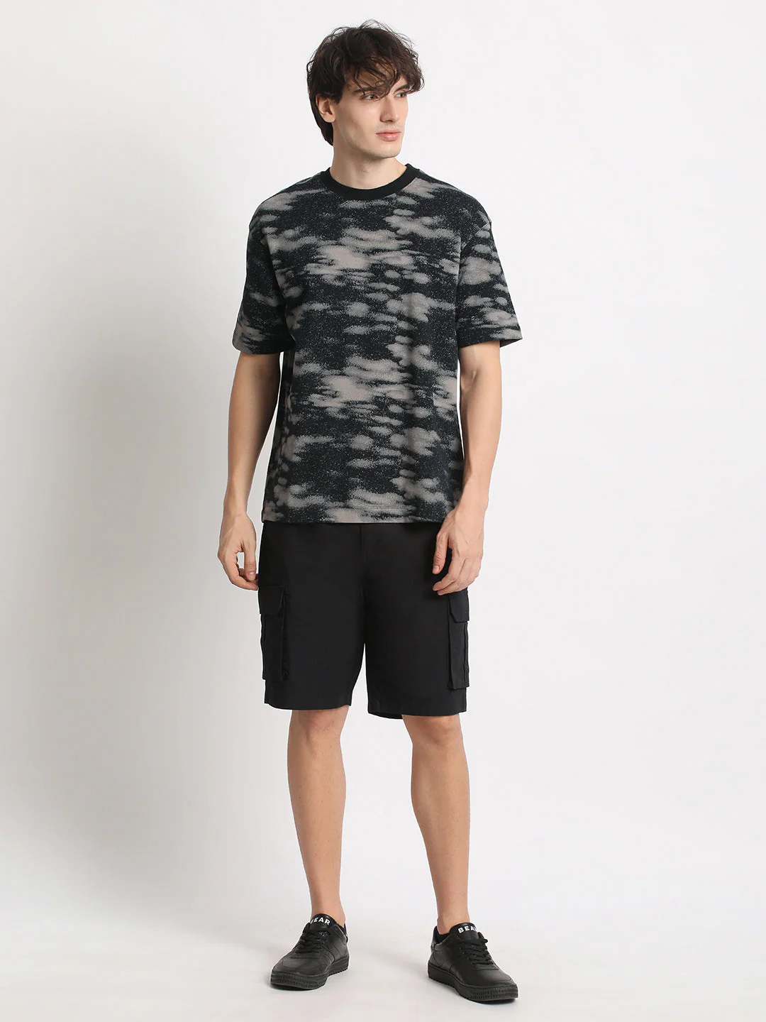Men Grey Printed Oversized Fit Round Neck T-shirt - Image 5