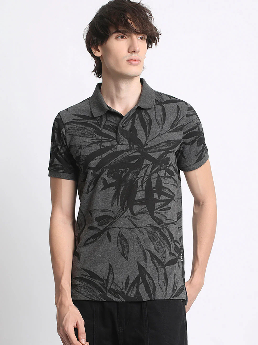 Men  Grey Printed Regular Fit Polo T-Shirt - Image 2