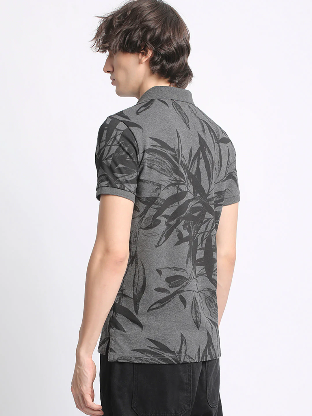 Men  Grey Printed Regular Fit Polo T-Shirt - Image 4