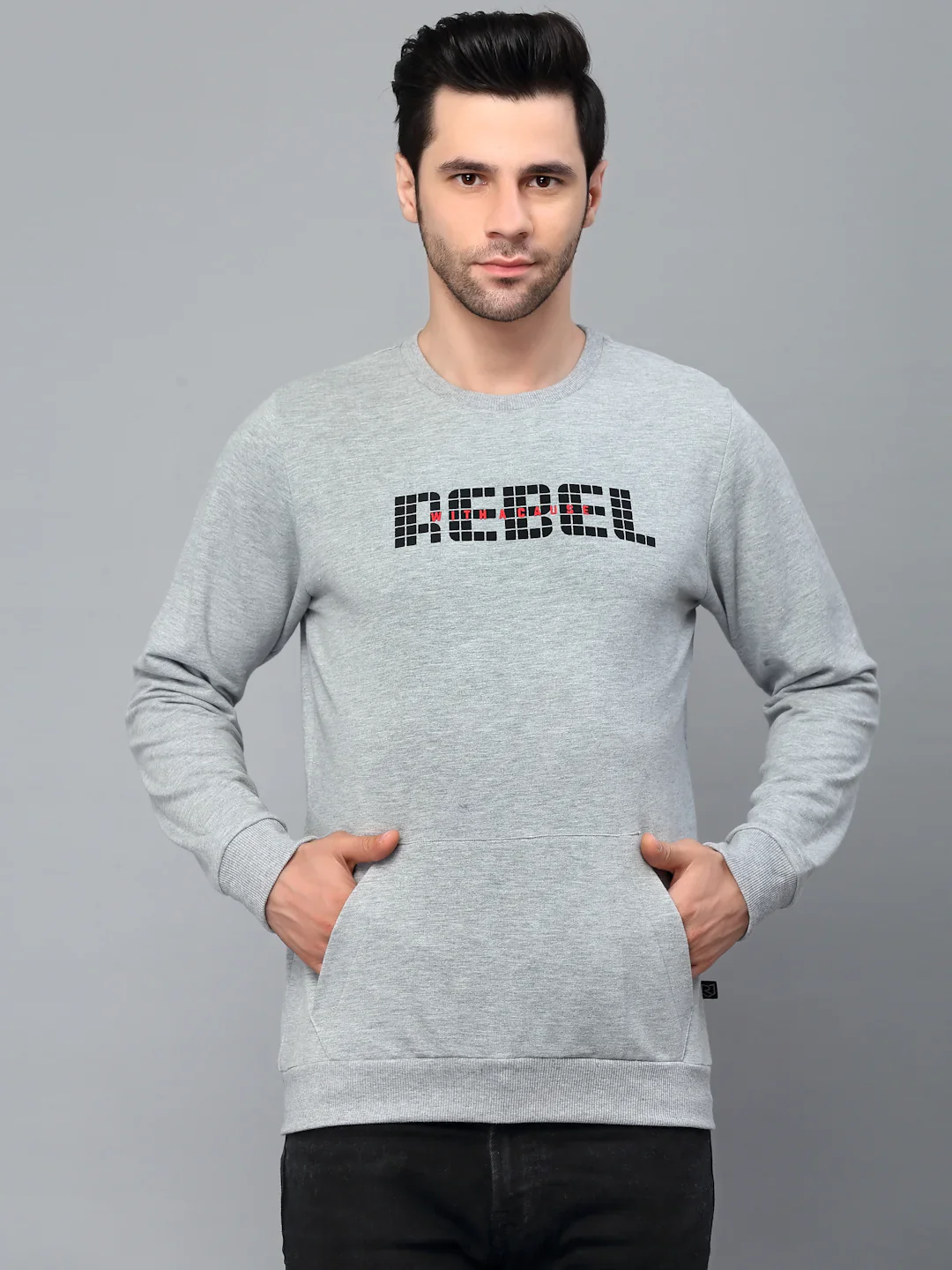 Men Grey Printed Sweatshirt - Image 3