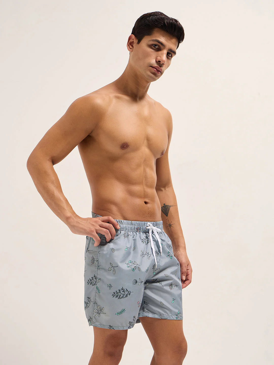Men Grey Printed Swim Shorts - Image 3