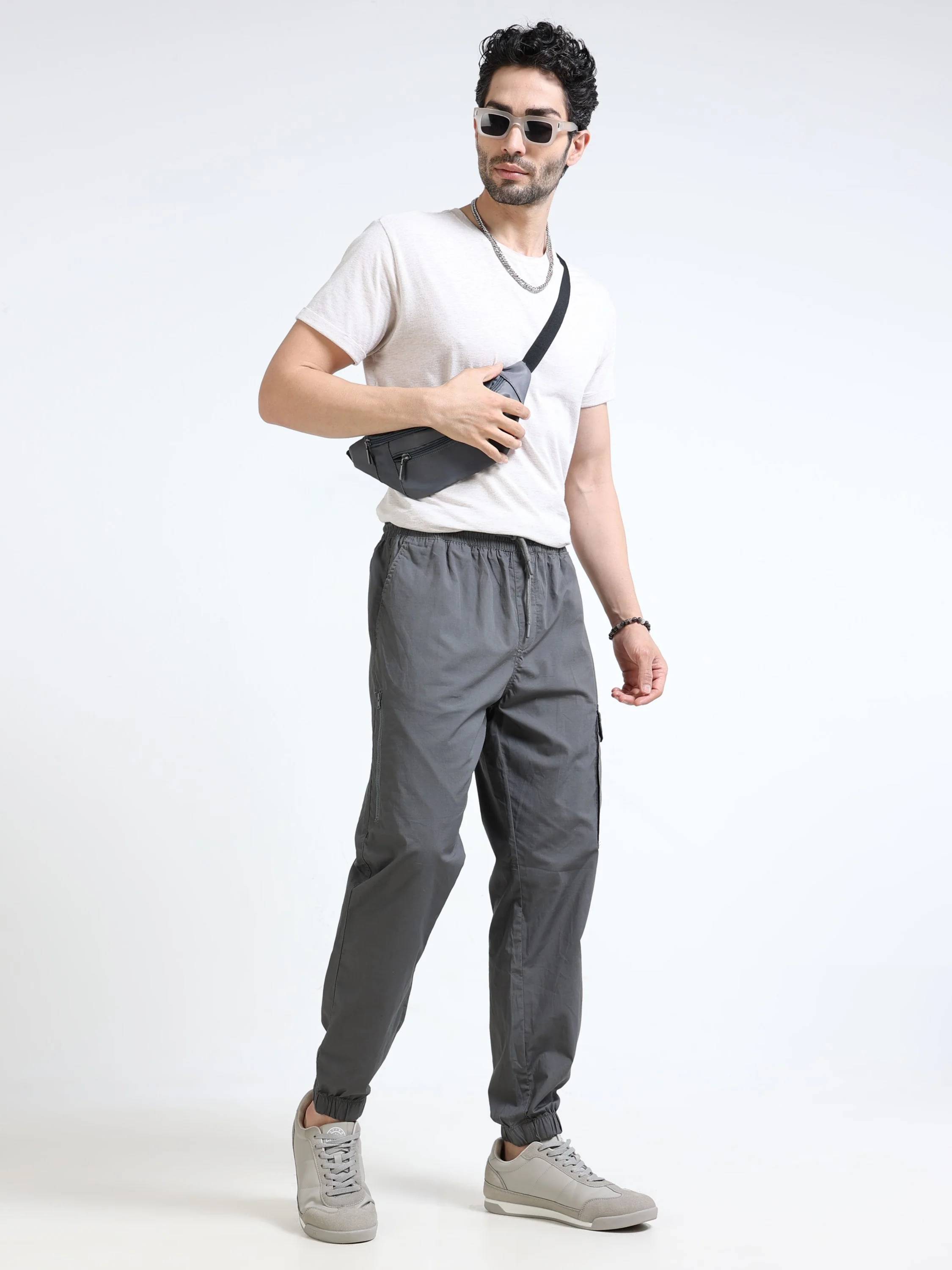 Men Grey Cargo Jogger Pants - Image 2