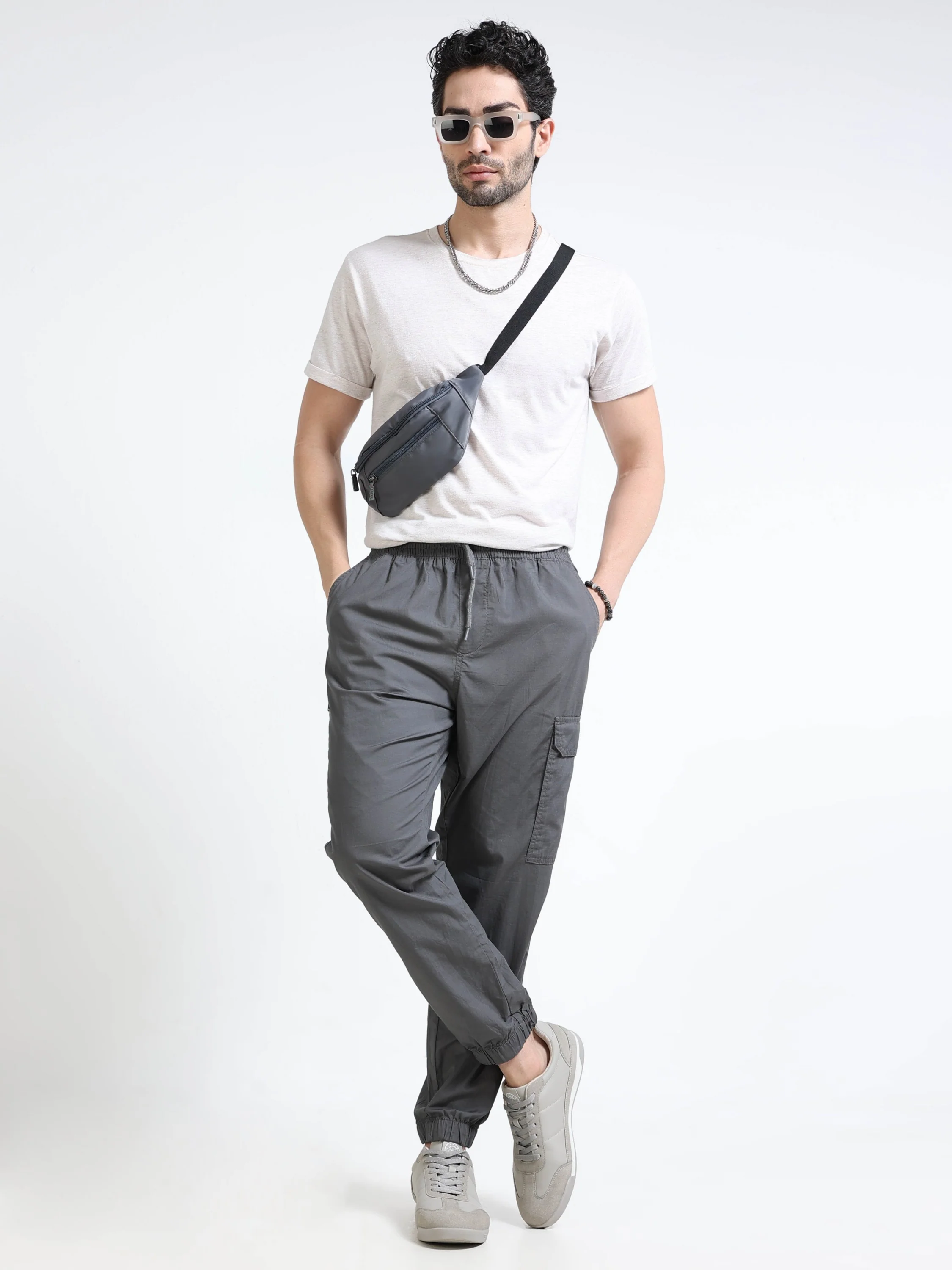 Men Grey Cargo Jogger Pants - Image 3