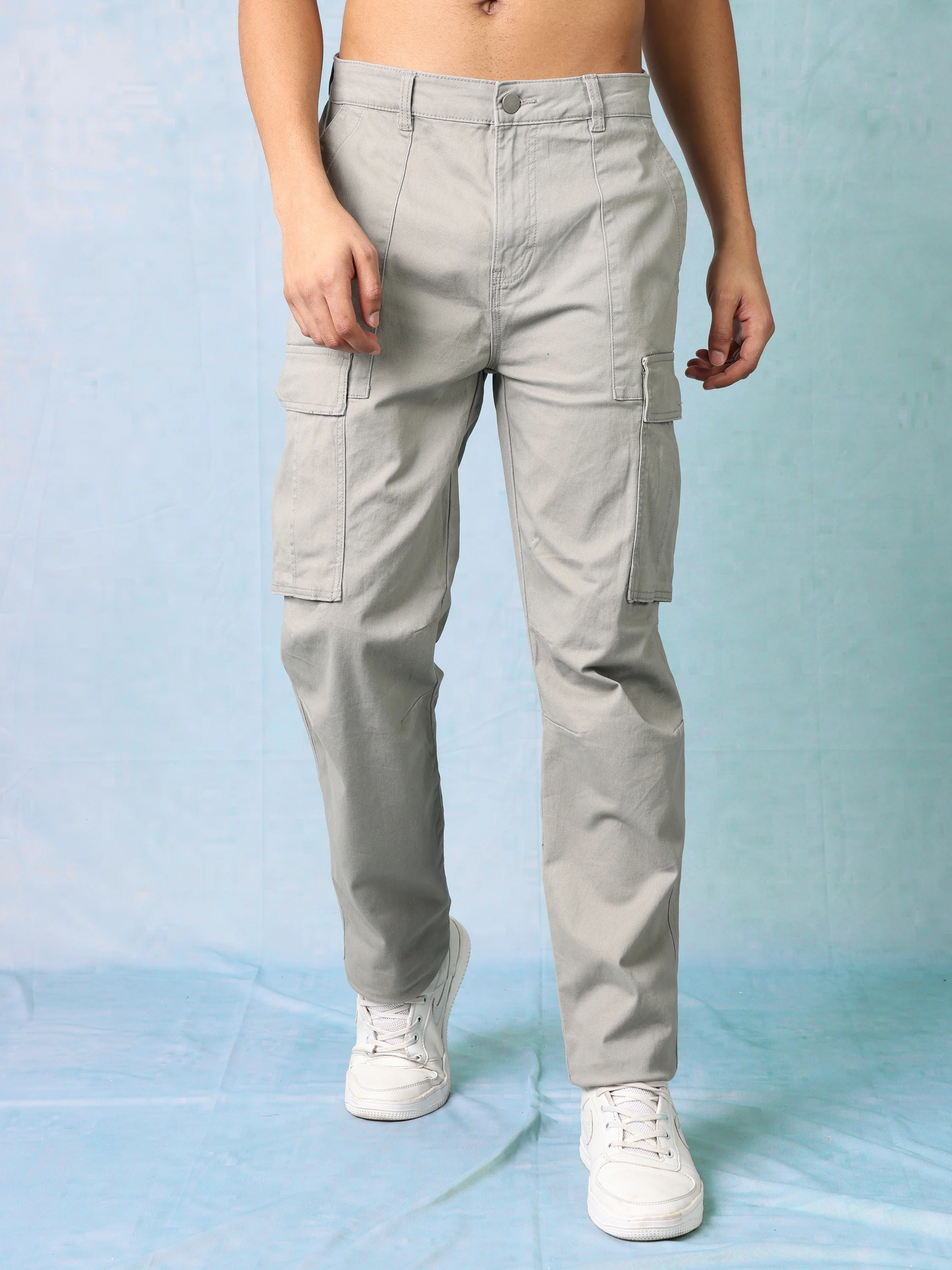 Men Grey Regular Fit Cargo Pants - Image 3
