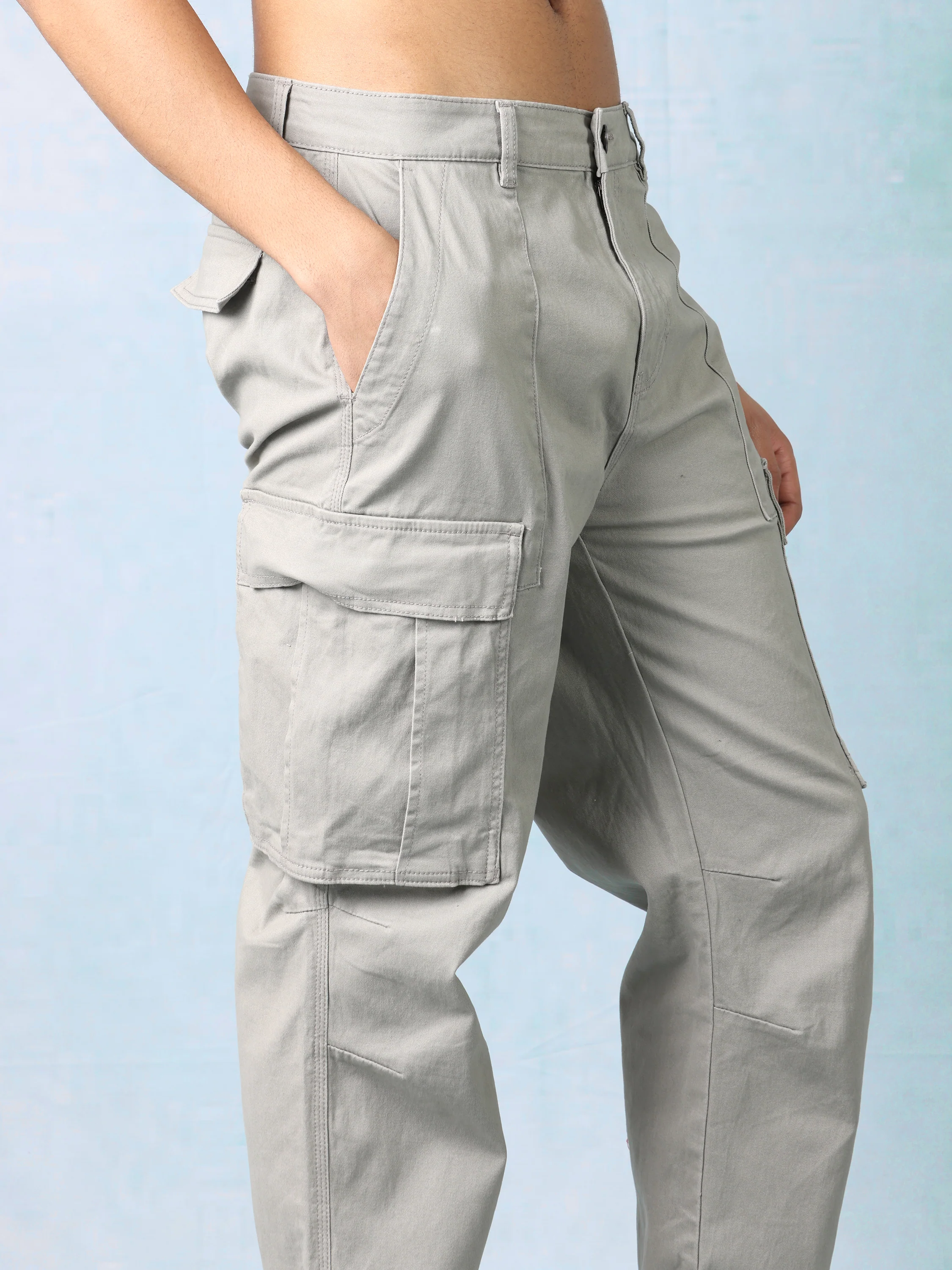 Men Grey Regular Fit Cargo Pants - Image 6