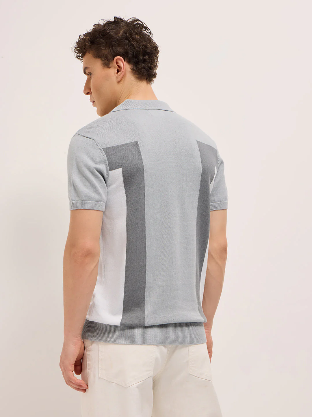 Men Grey Regular Fit Color-block Panel Polo - Image 2