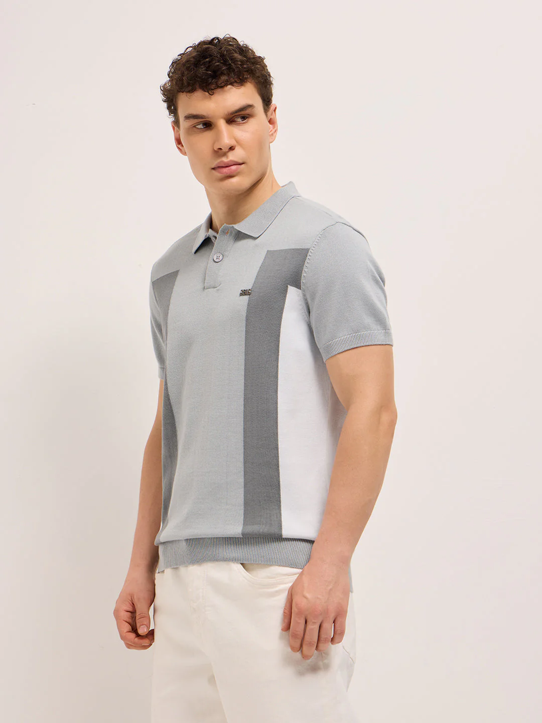 Men Grey Regular Fit Color-block Panel Polo - Image 3