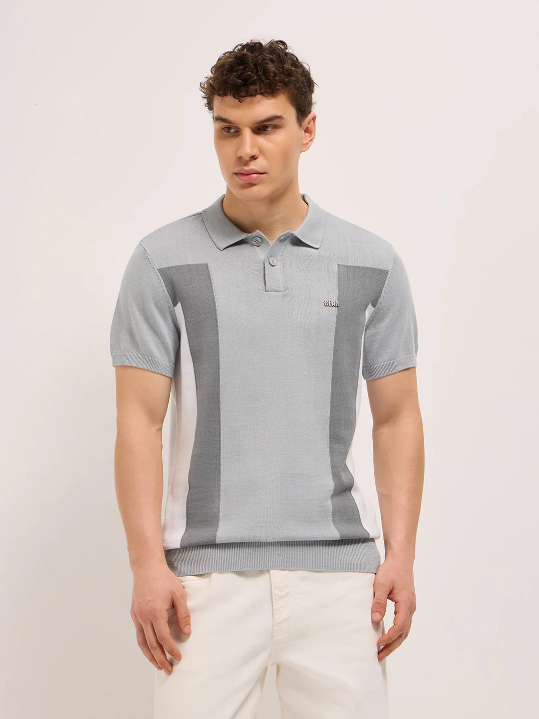 Men Grey Regular Fit Color-block Panel Polo - Image 6
