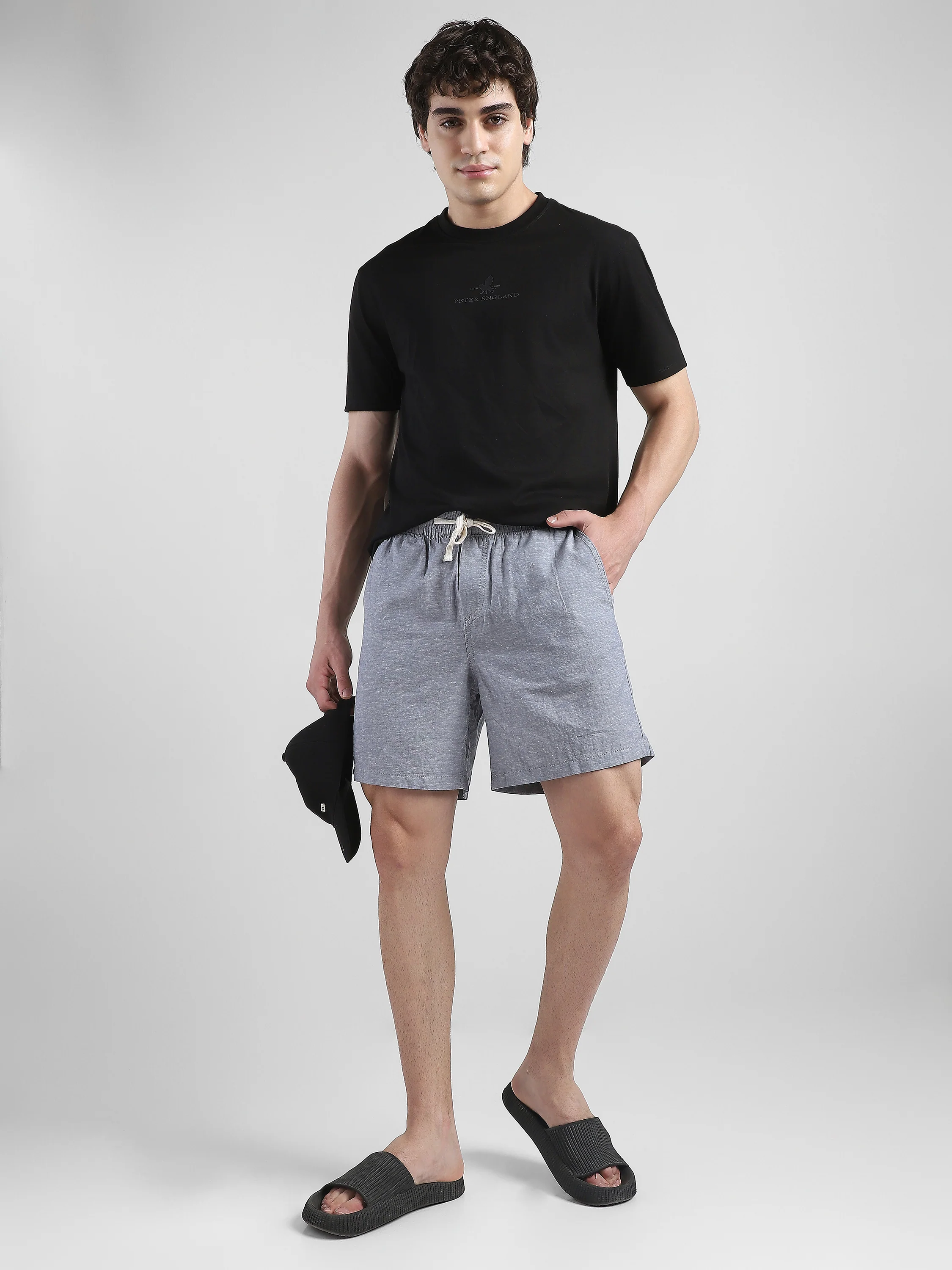 Men Grey Regular Fit Cotton Blend Shorts - Image 3