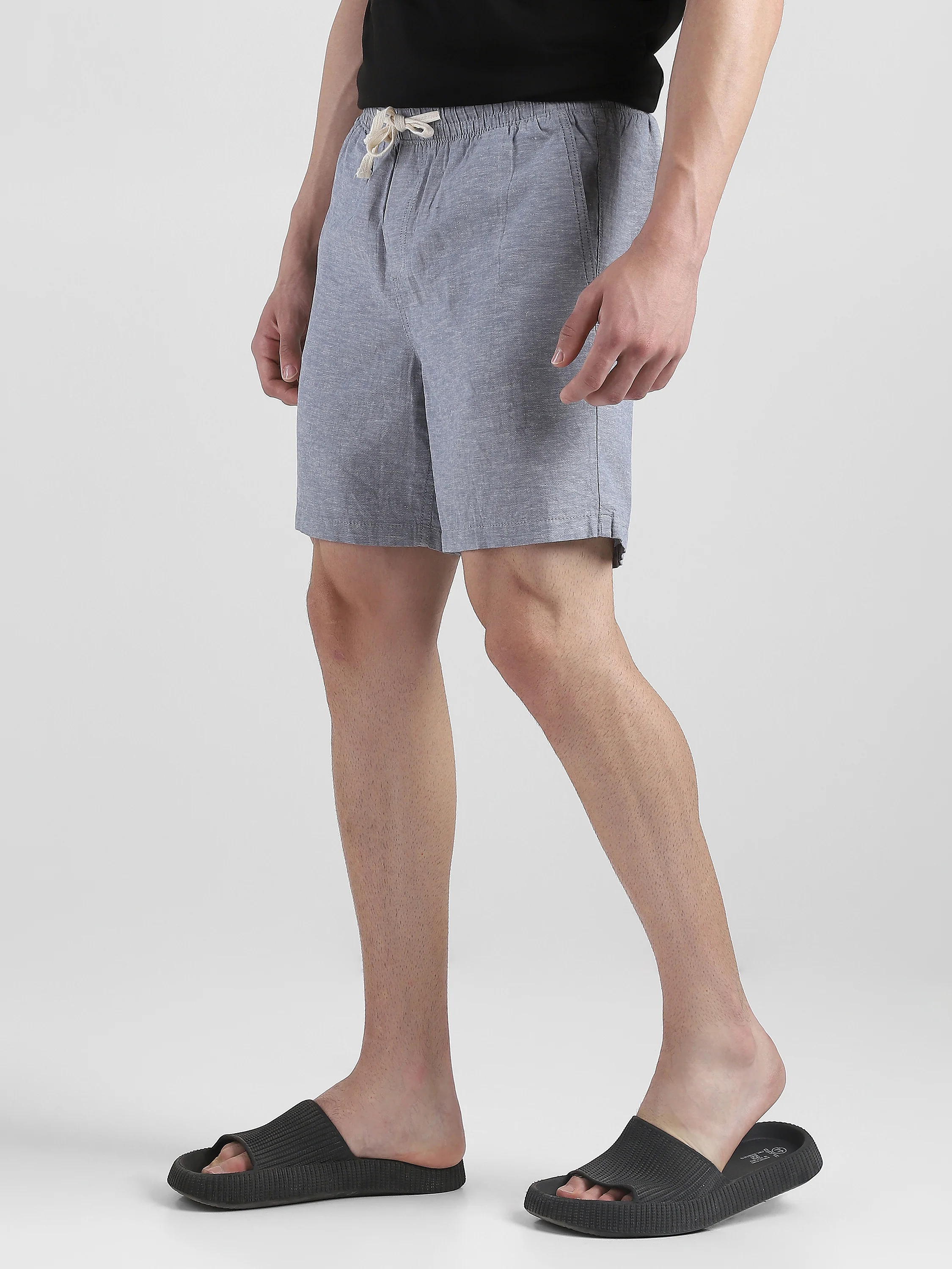 Men Grey Regular Fit Cotton Blend Shorts - Image 5