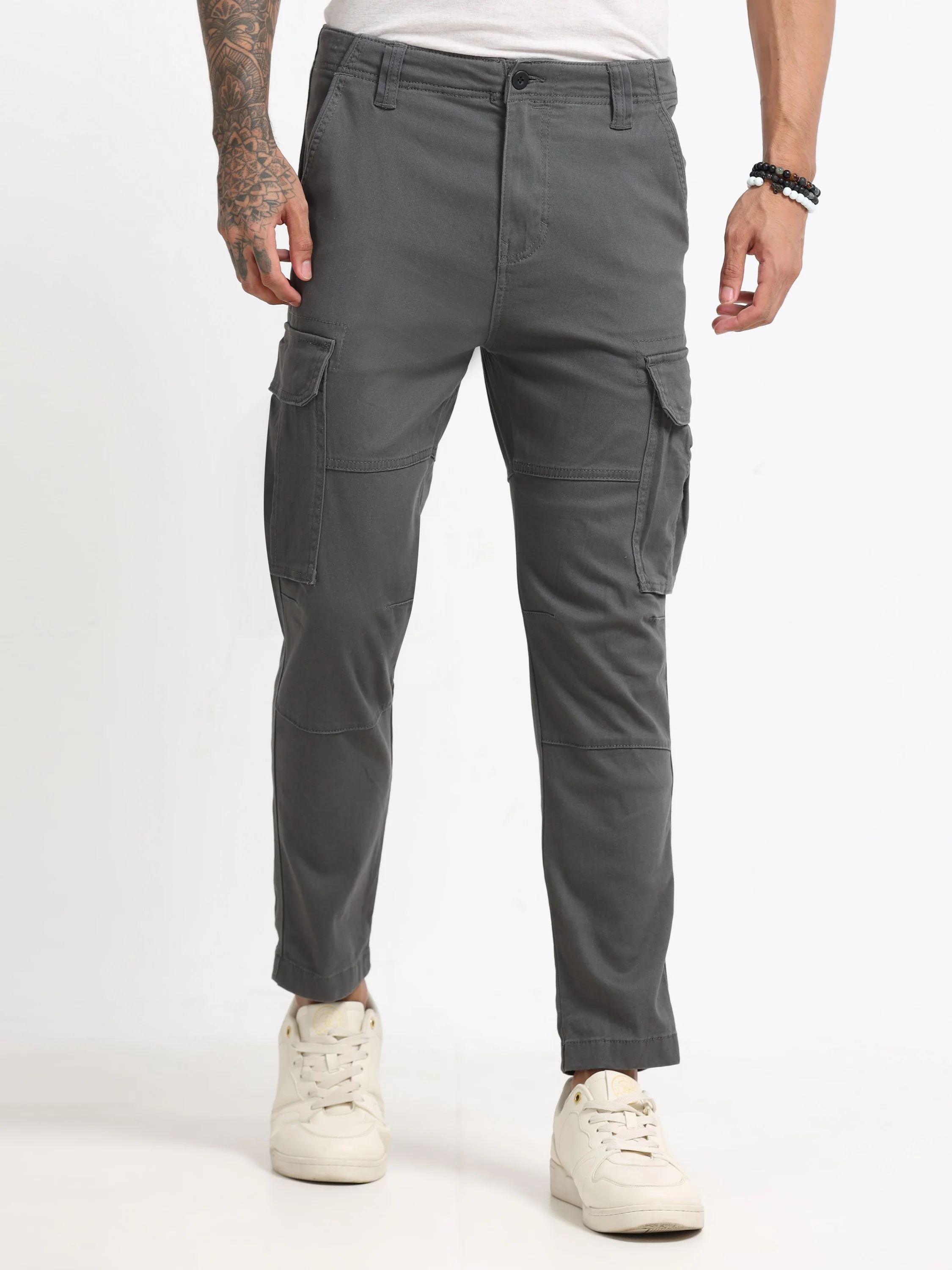 Men Dark Grey Cargo Pants - Image 2