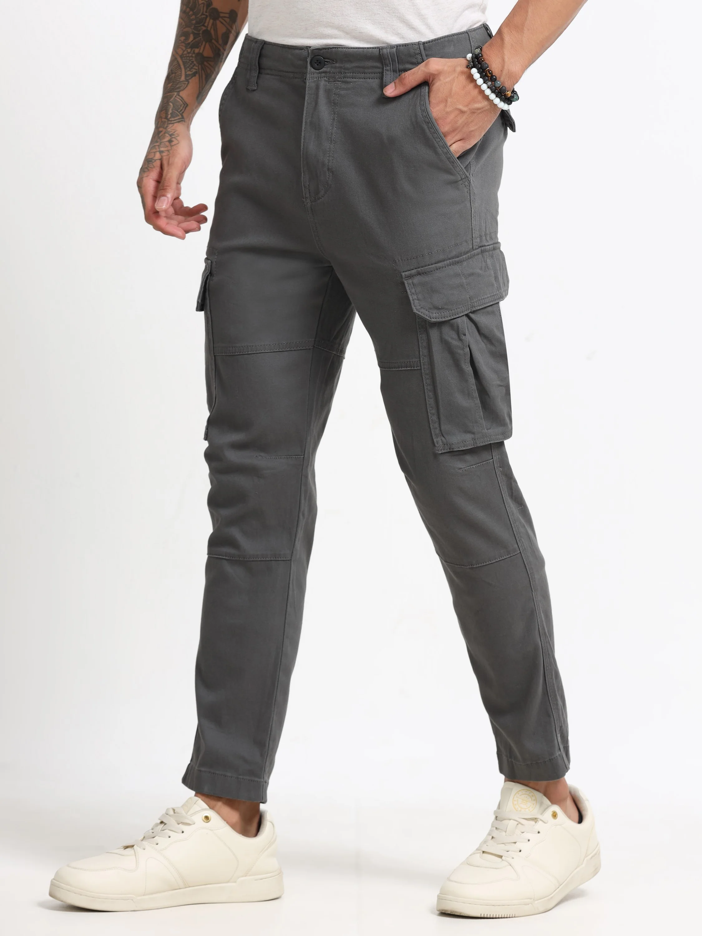 Men Dark Grey Cargo Pants - Image 6