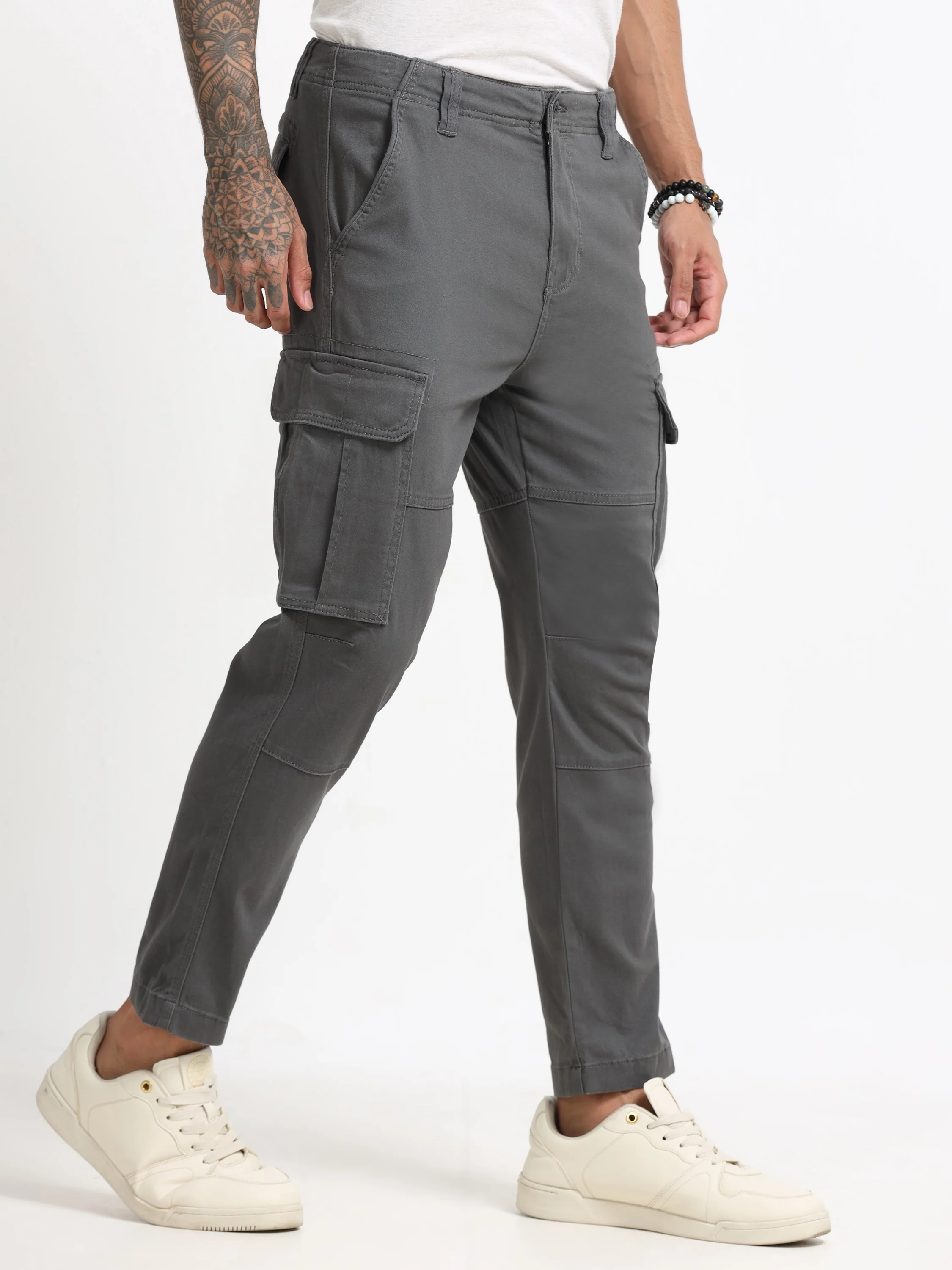 Men Dark Grey Cargo Pants - Image 7