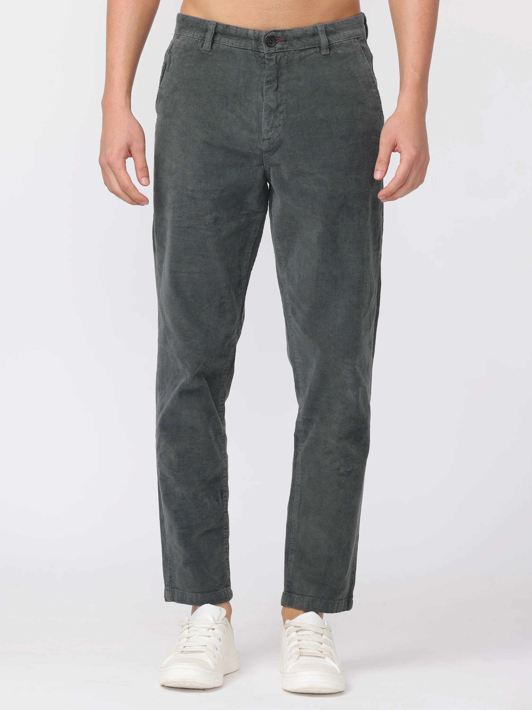 Men Grey Regular Fit Corduroy Pants - Image 3