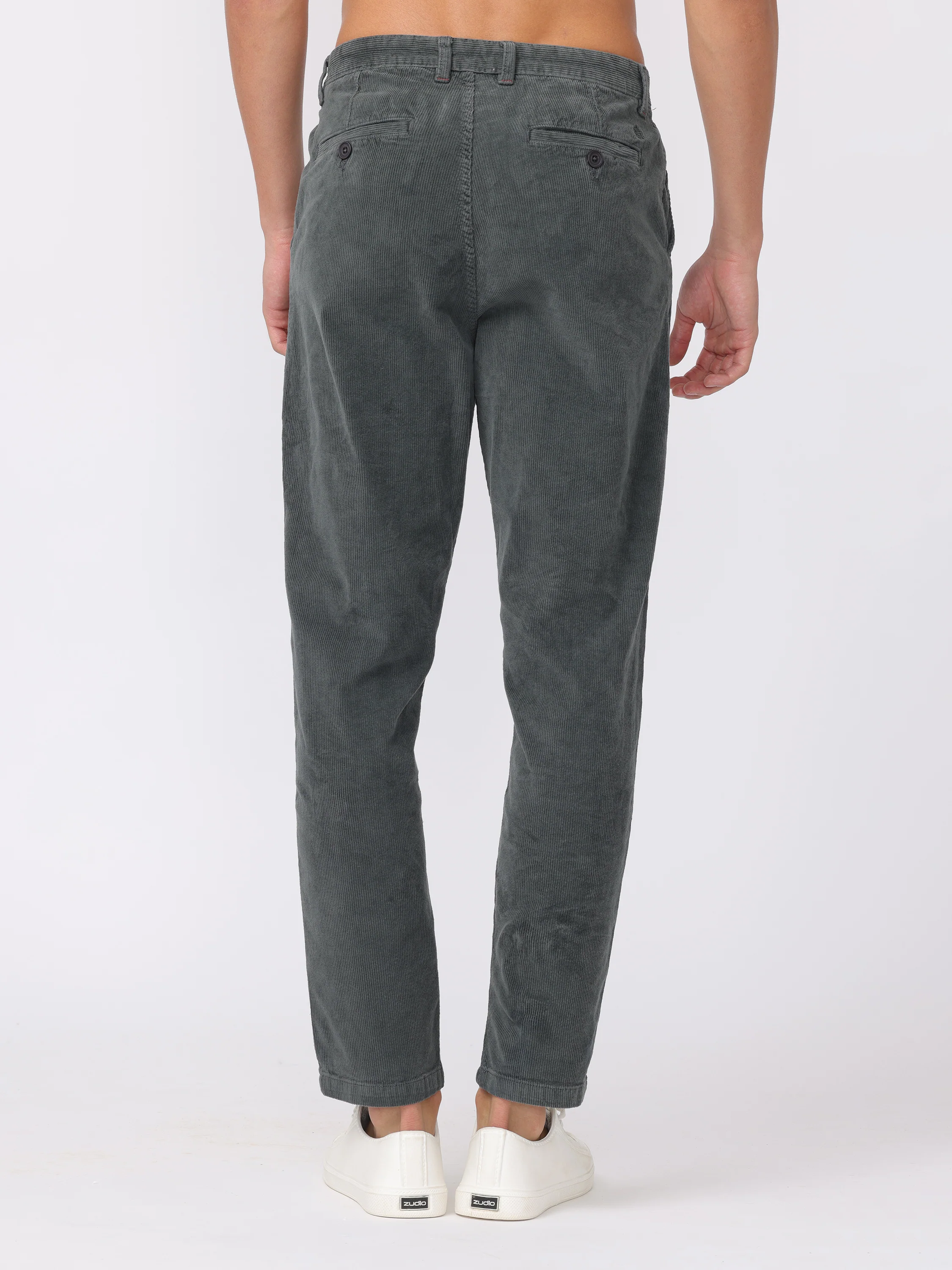 Men Grey Regular Fit Corduroy Pants - Image 4