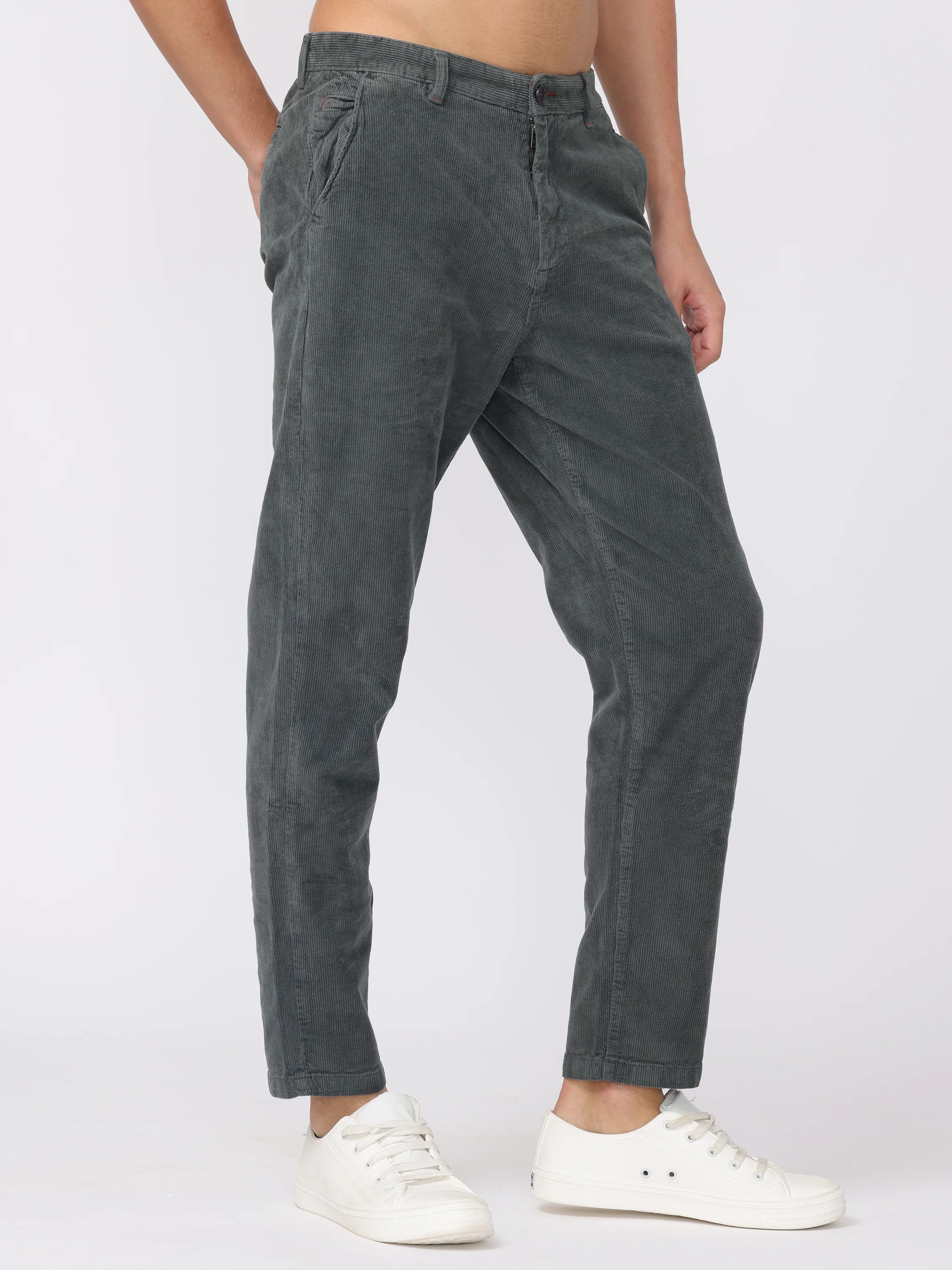 Men Grey Regular Fit Corduroy Pants - Image 5