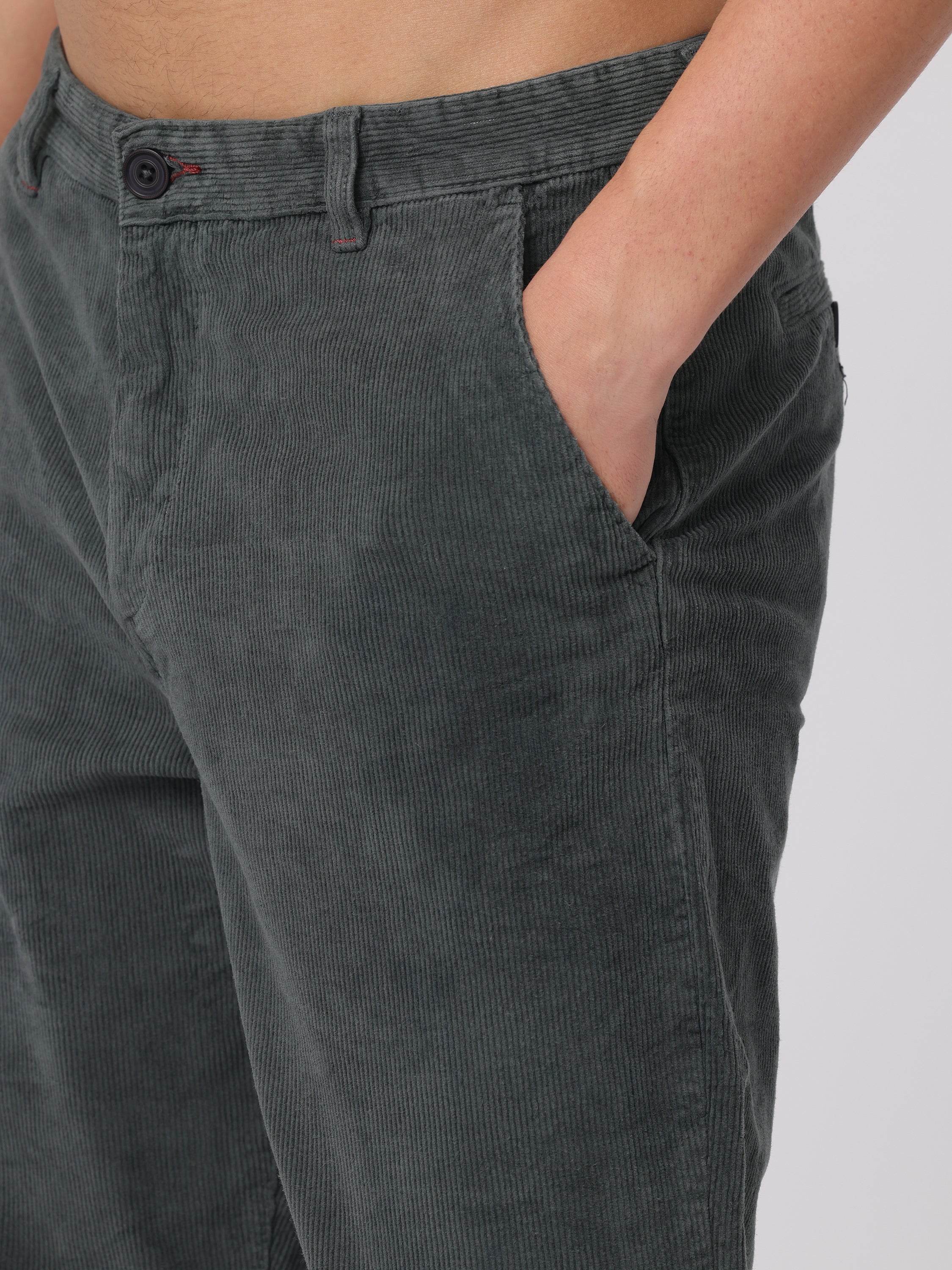 Men Grey Regular Fit Corduroy Pants - Image 6