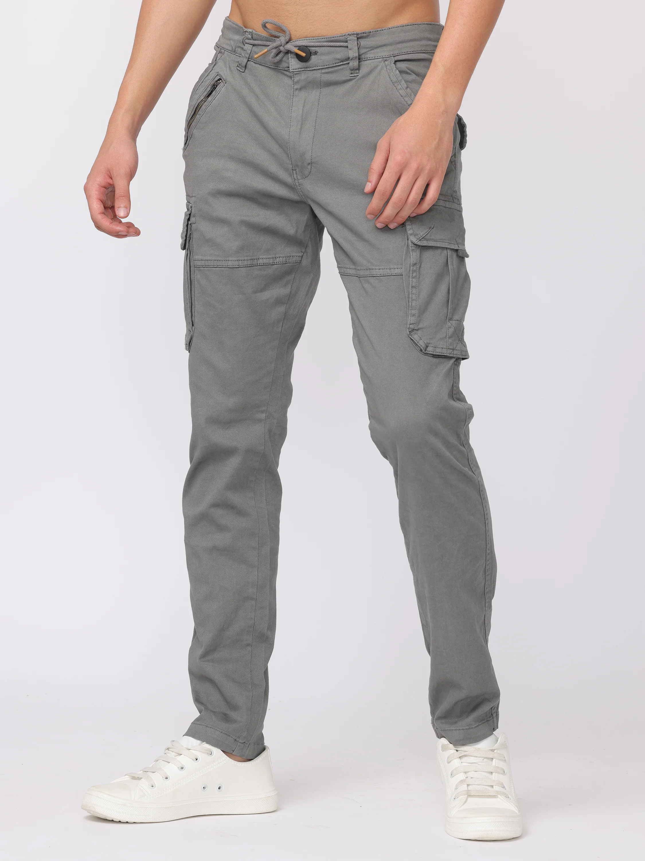 Men Grey Regular Fit Cargo Pants - Image 3