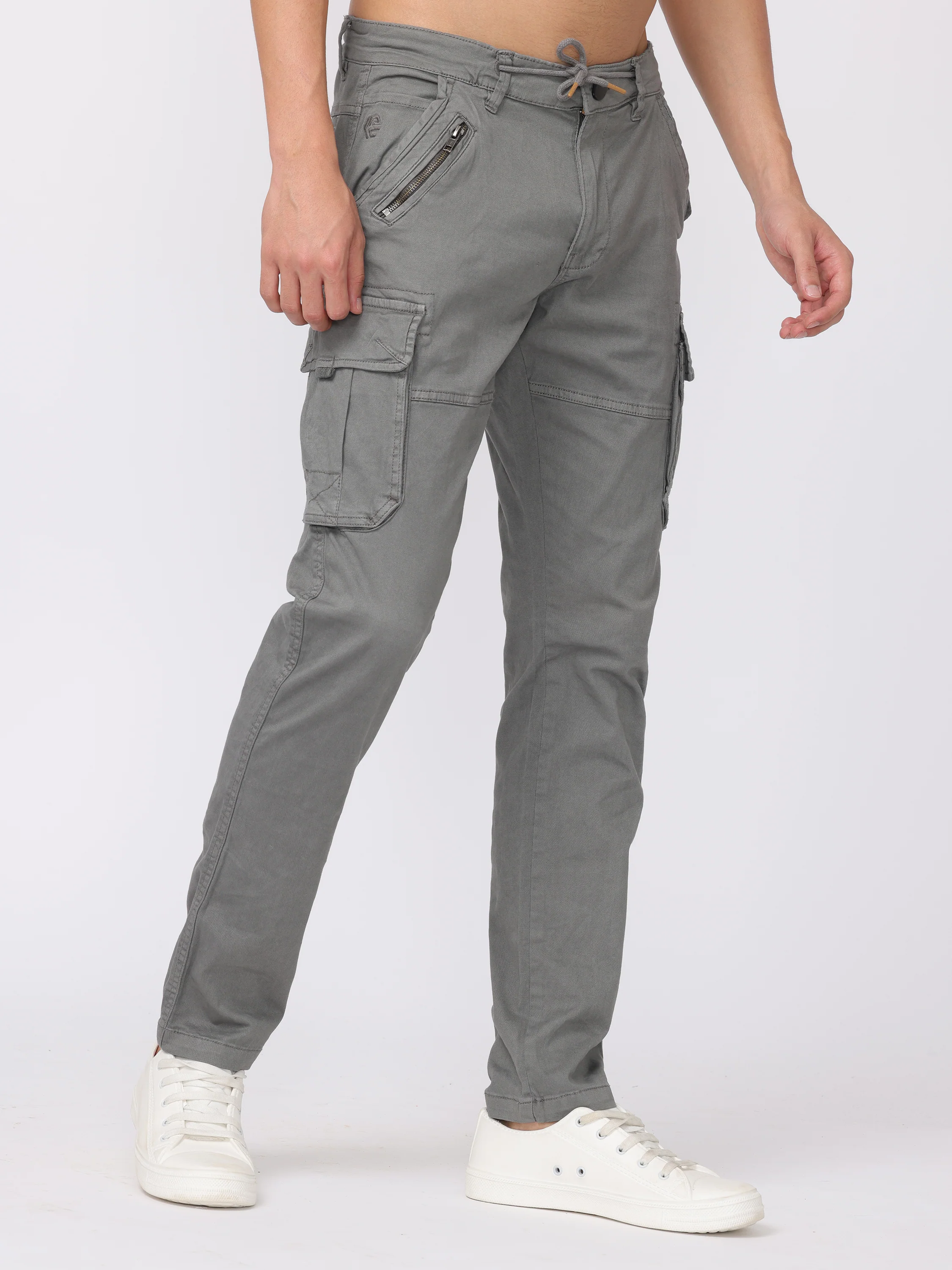 Men Grey Regular Fit Cargo Pants - Image 5