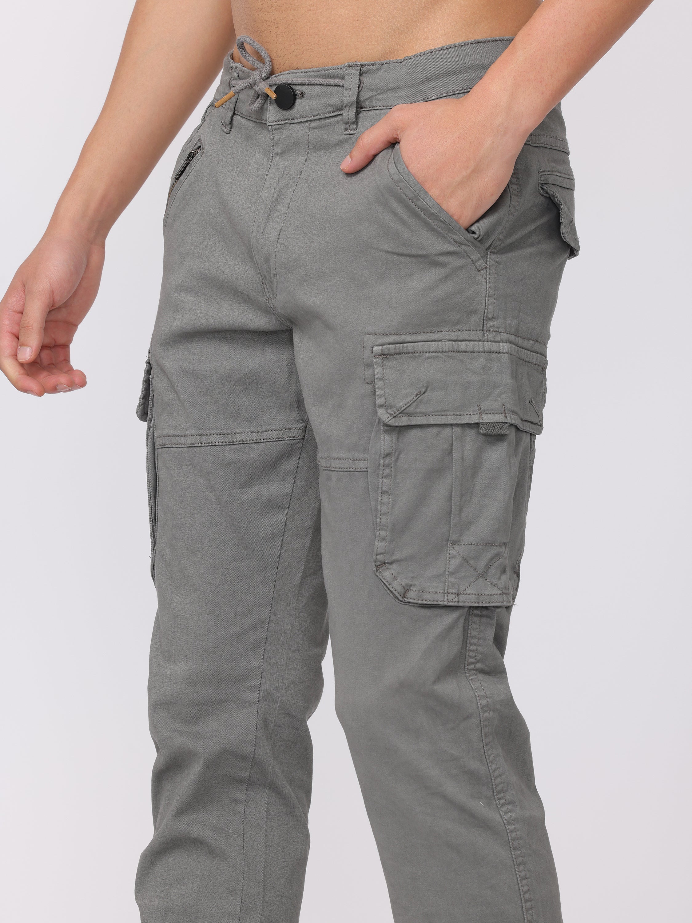 Men Grey Regular Fit Cargo Pants - Image 6