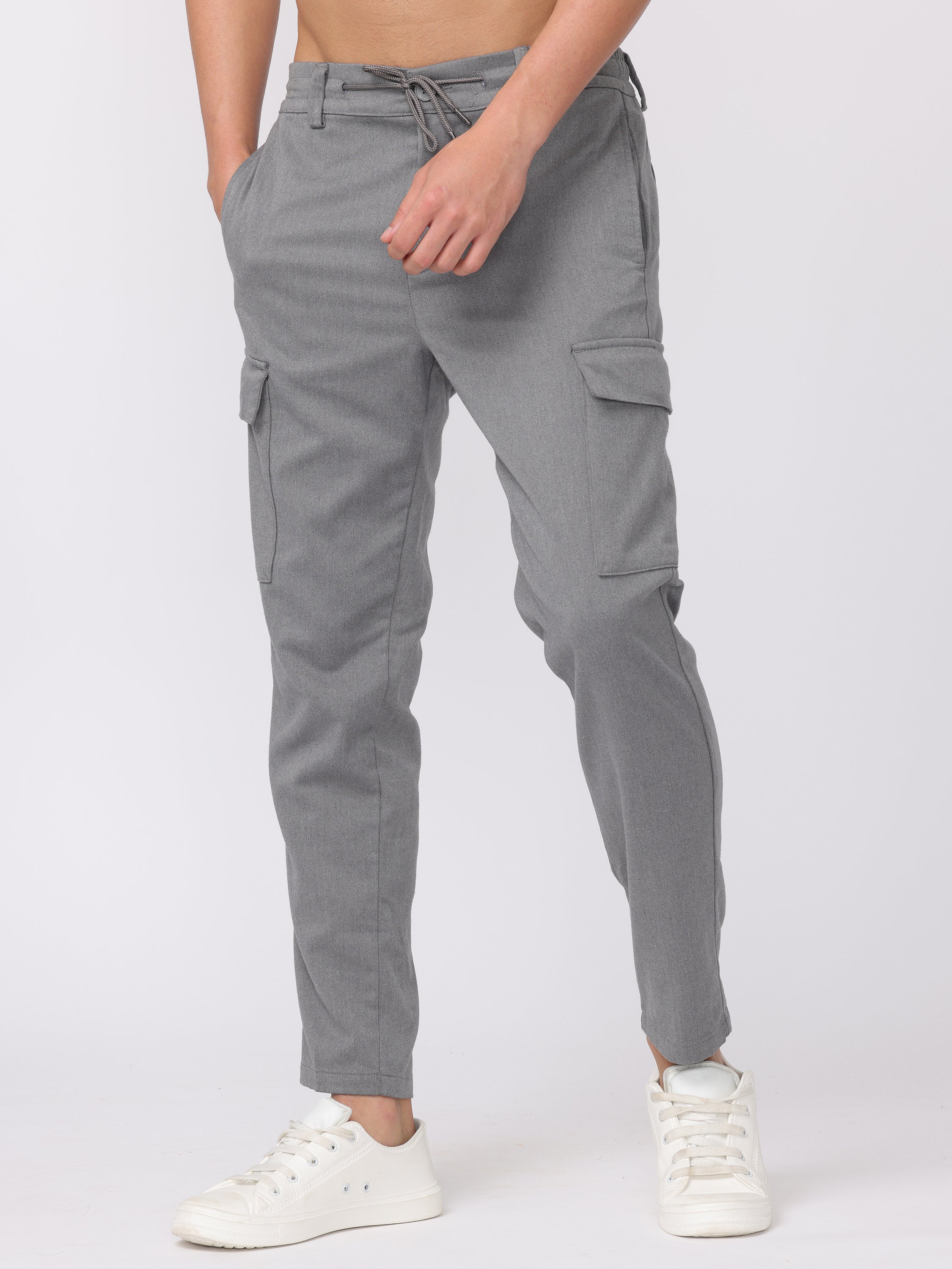 Men Grey Regular Fit Cargo Pants - Image 4