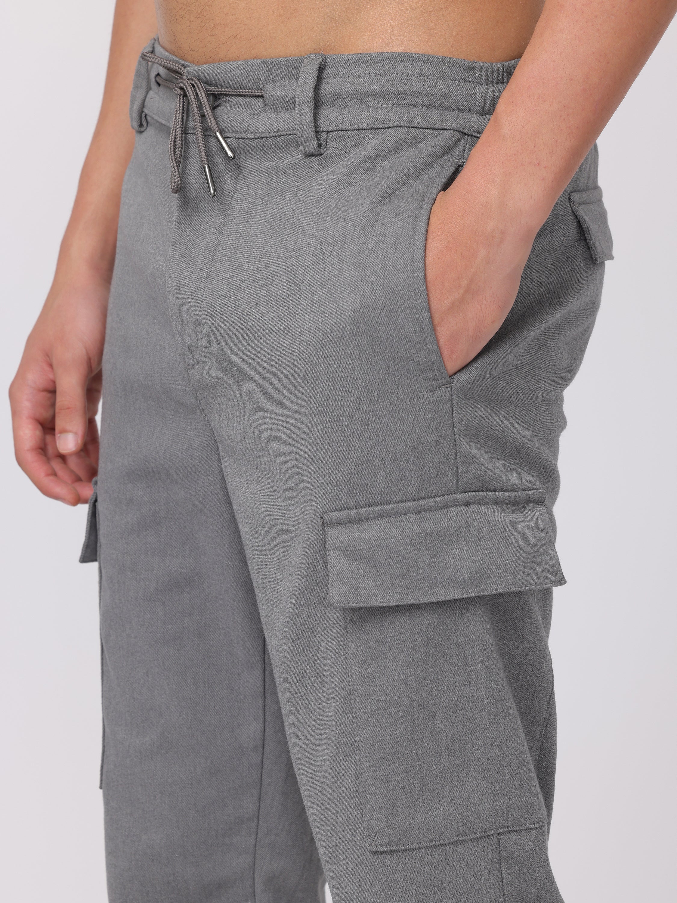 Men Grey Regular Fit Cargo Pants - Image 6