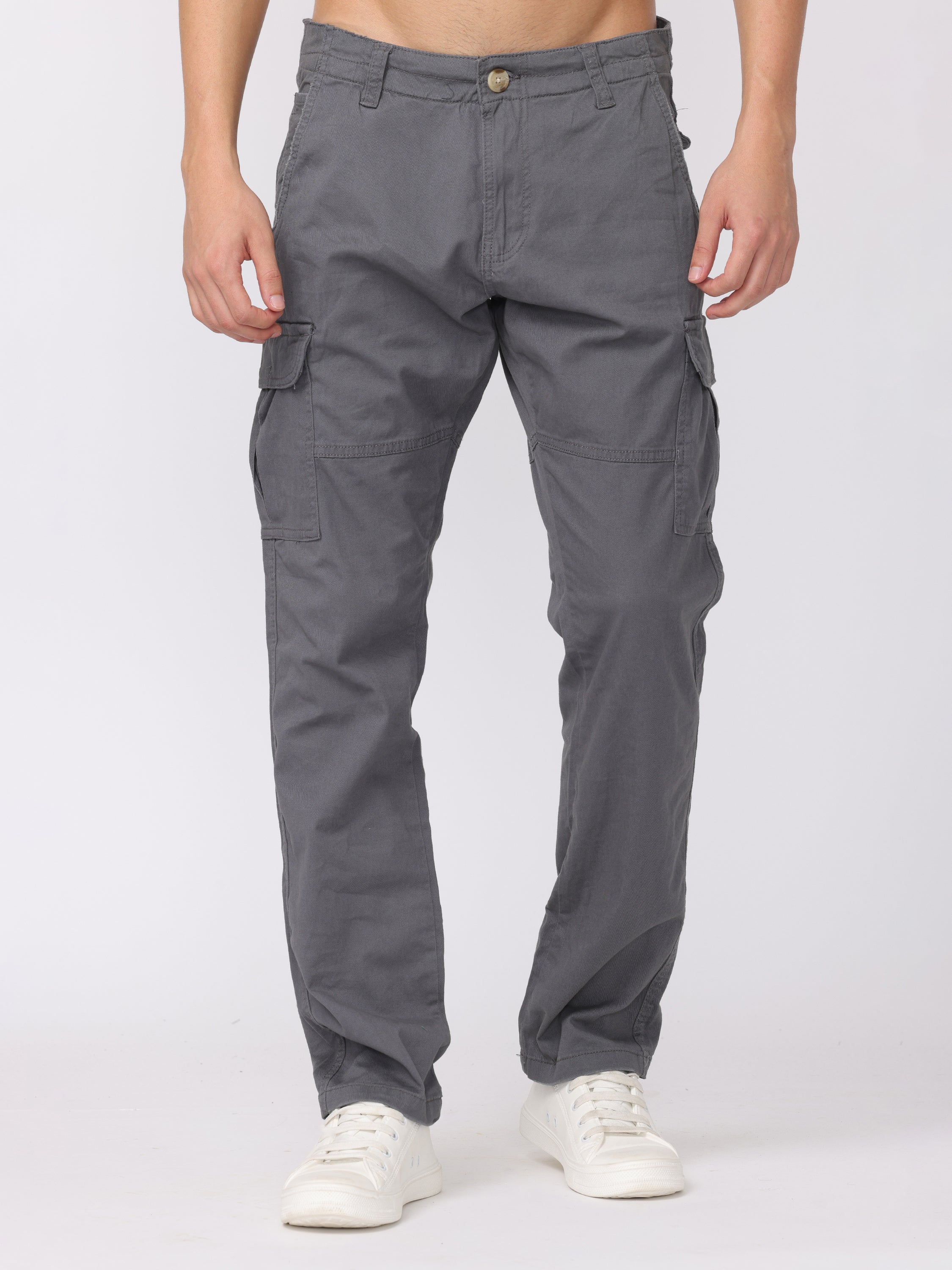 Men Grey Regular Fit Cargo Pants - Image 3