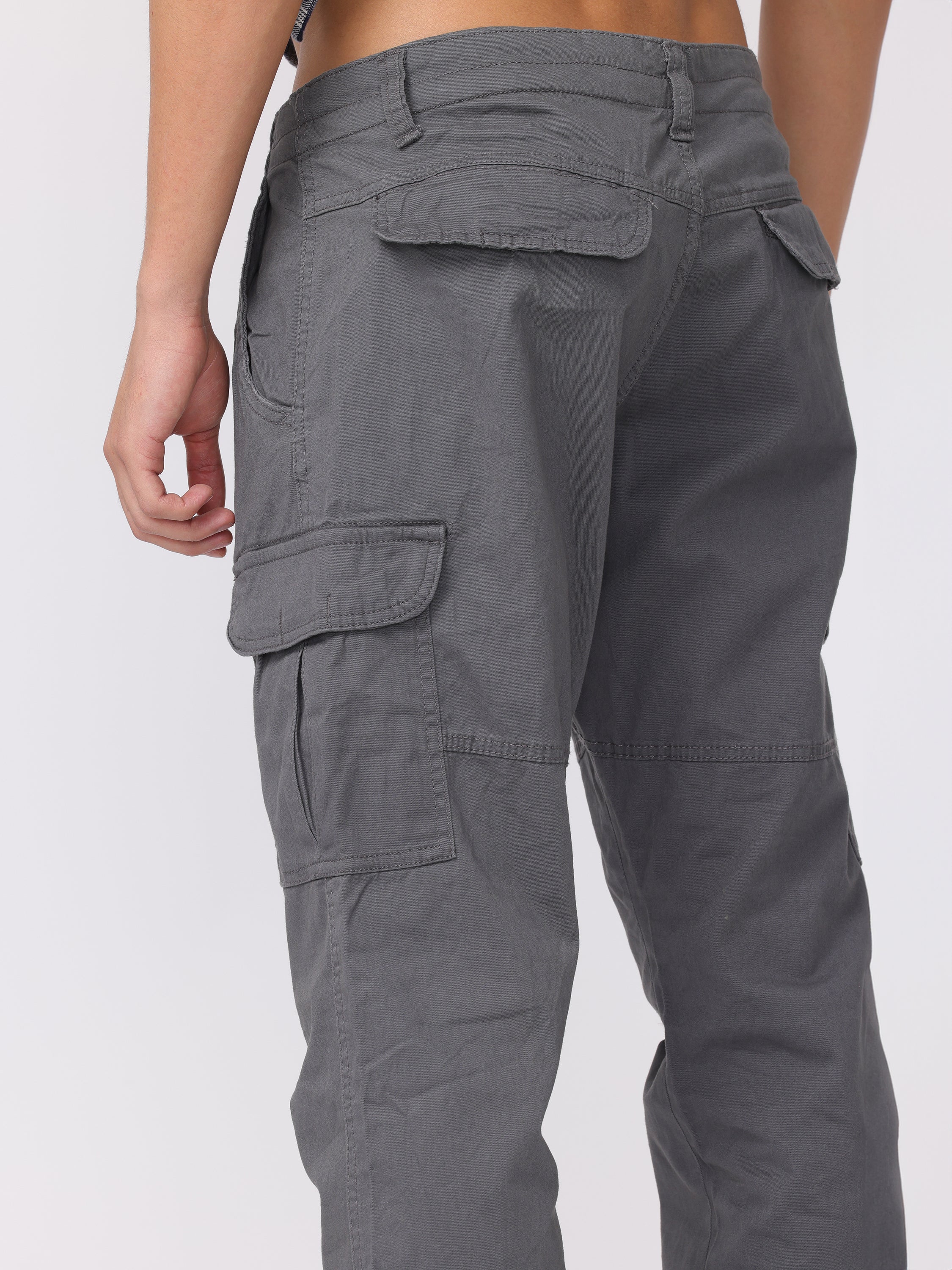 Men Grey Regular Fit Cargo Pants - Image 6