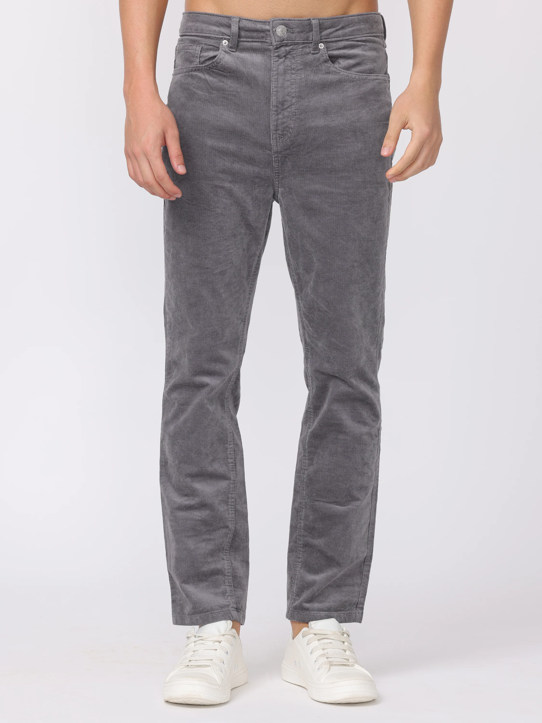 Men Grey Regular Fit Corduroy Pants - Image 3