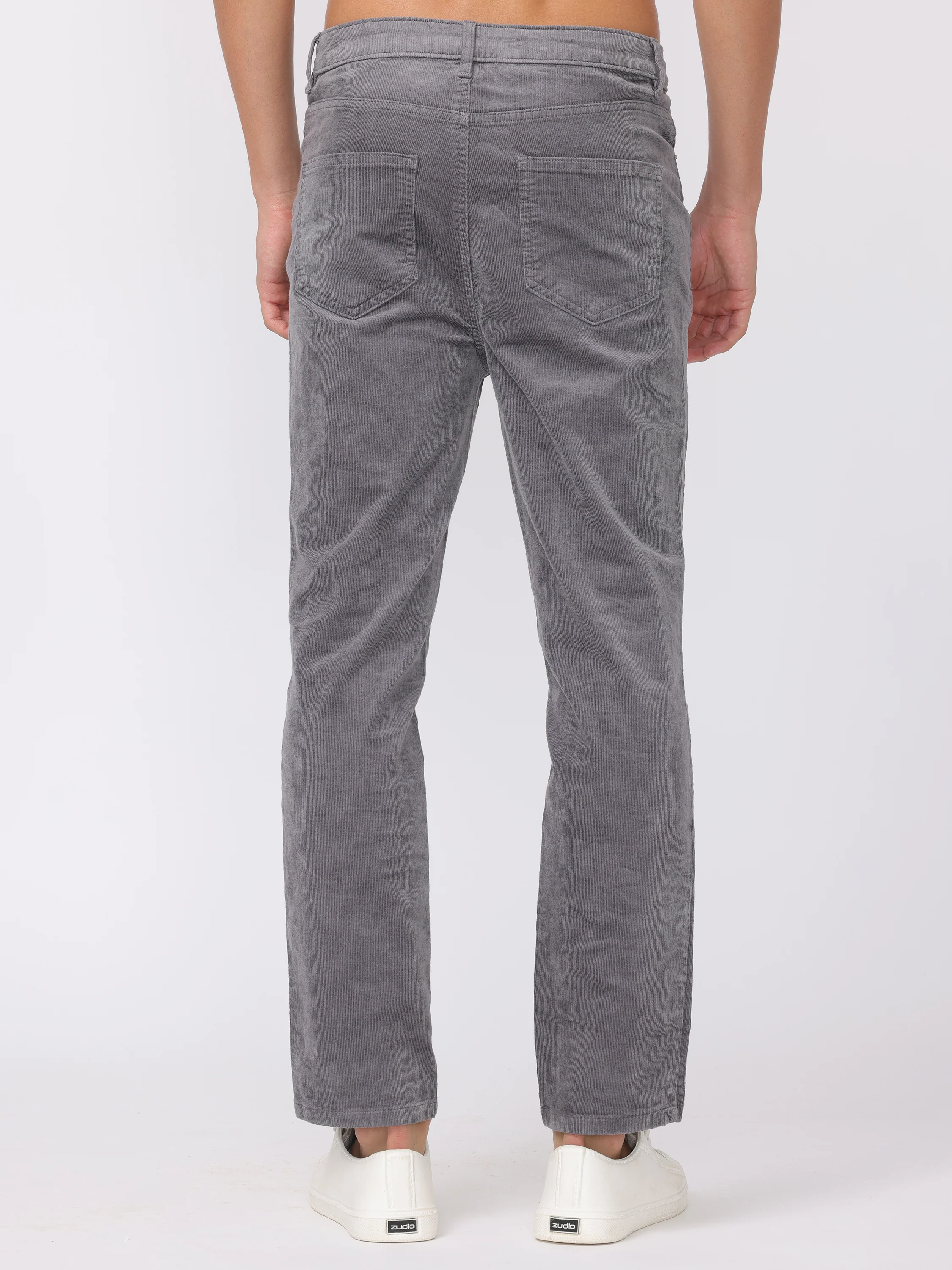 Men Grey Regular Fit Corduroy Pants - Image 4