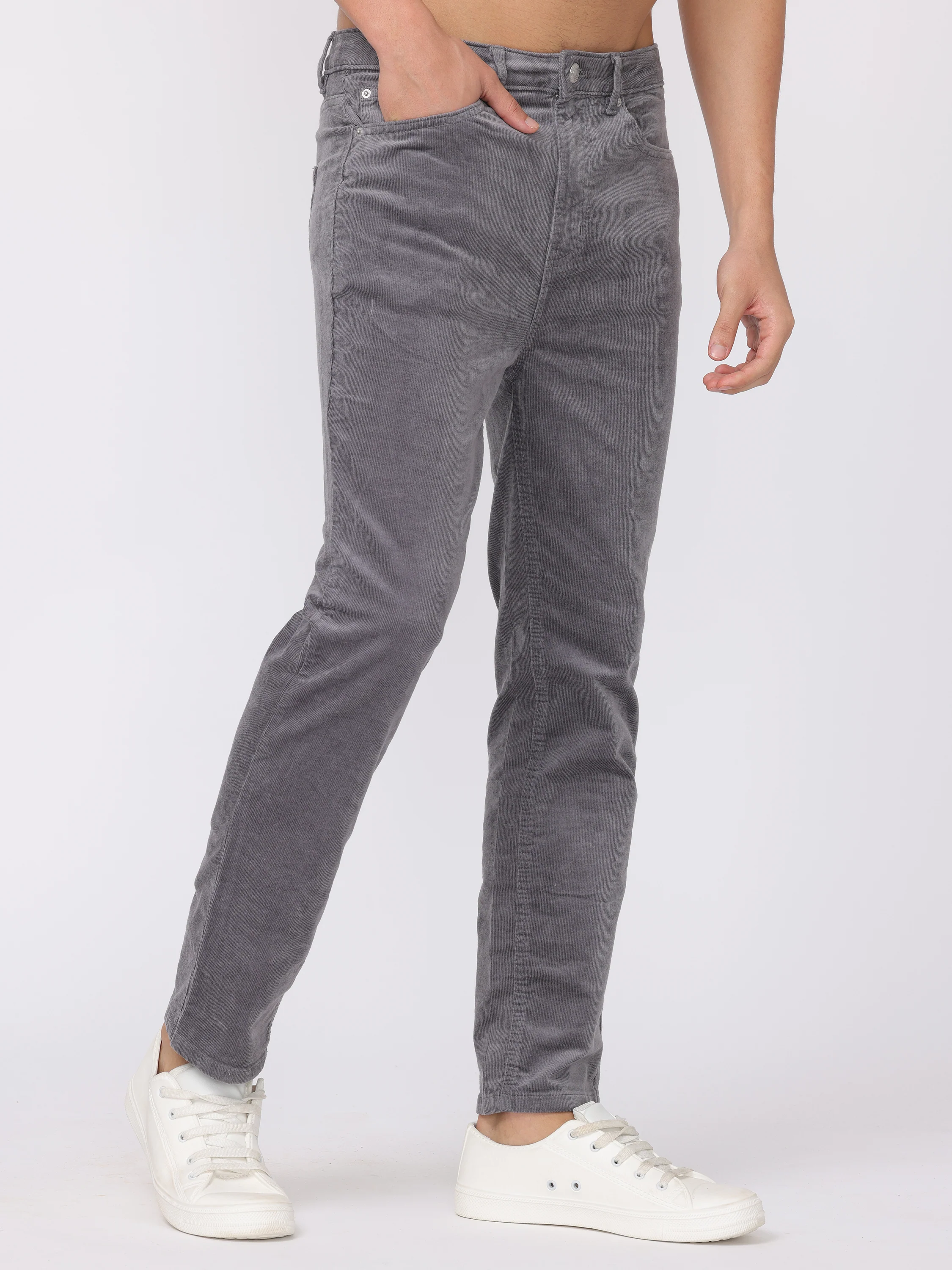 Men Grey Regular Fit Corduroy Pants - Image 5