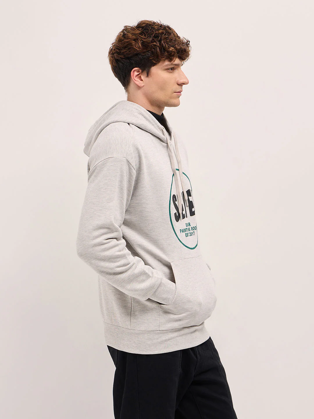Men Grey Relaxed Fit Hoodie - Image 3