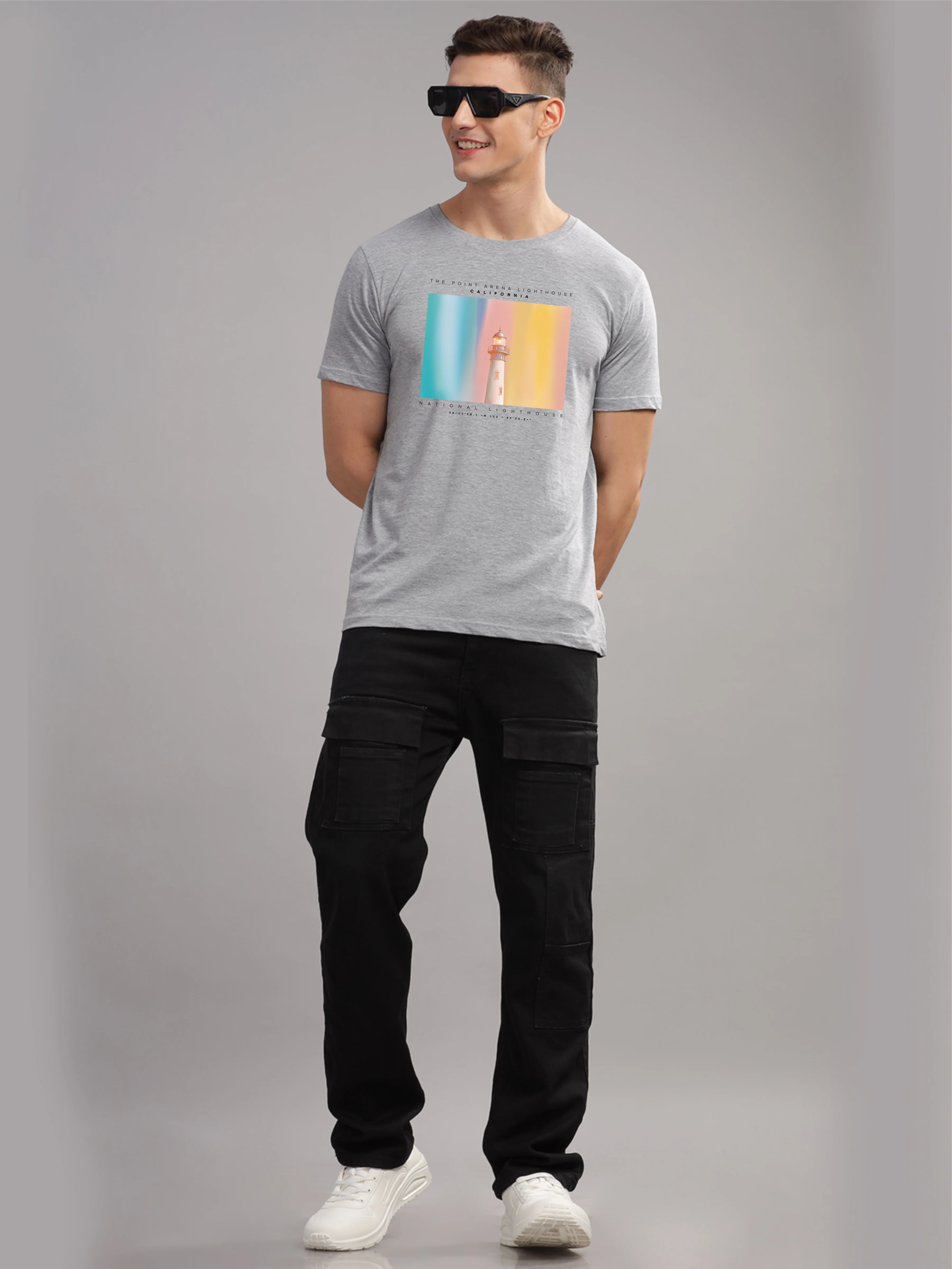 Men Grey Round Neck T Shirt