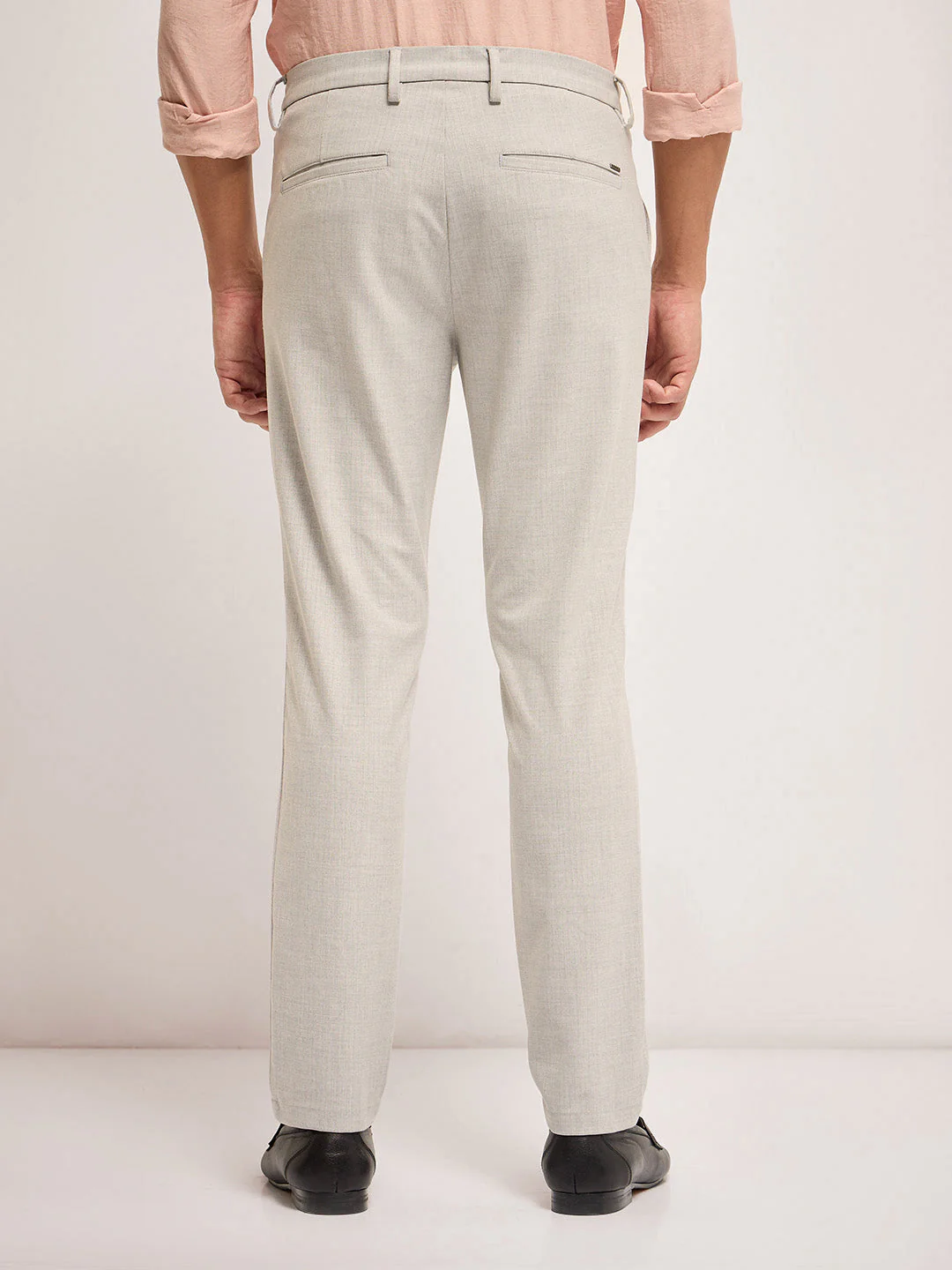 Men Grey Self Design 4 Way Stretch Formal Trouser - Image 2