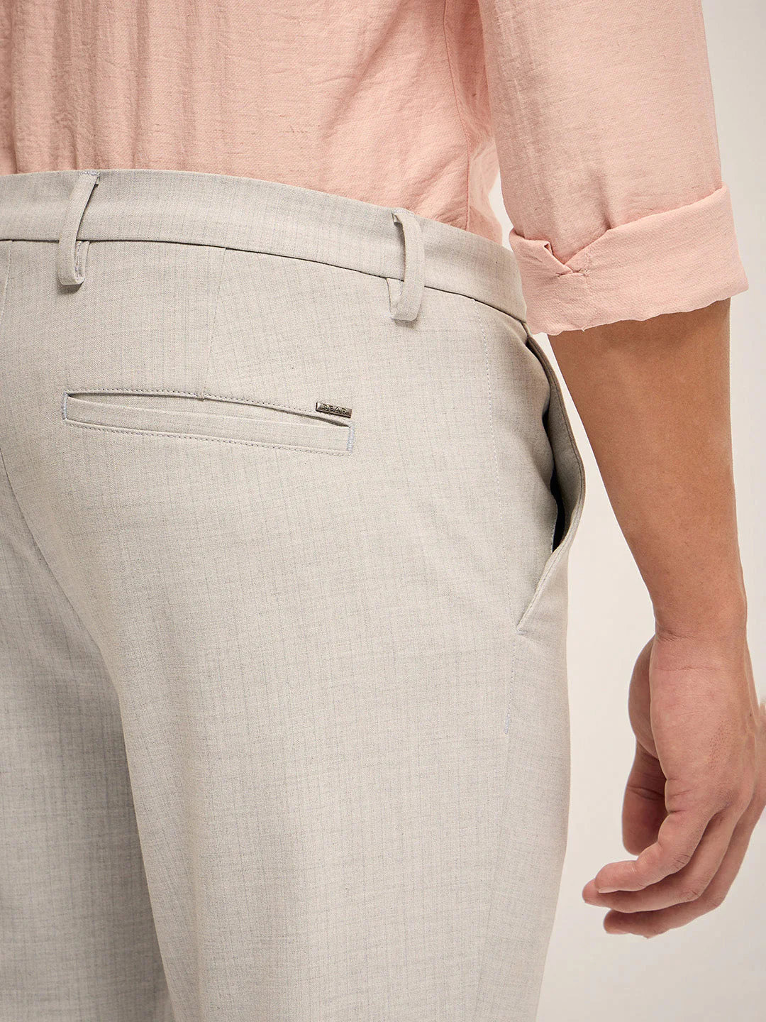 Men Grey Self Design 4 Way Stretch Formal Trouser - Image 7