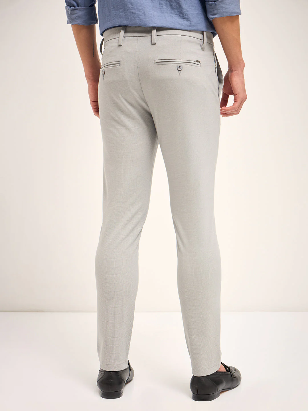 Men Grey Self Design 4 Way Stretch Formal Trouser - Image 2