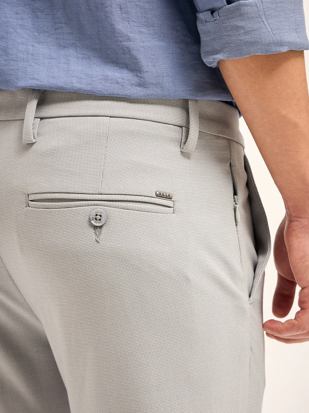 Men Grey Self Design 4 Way Stretch Formal Trouser - Image 7