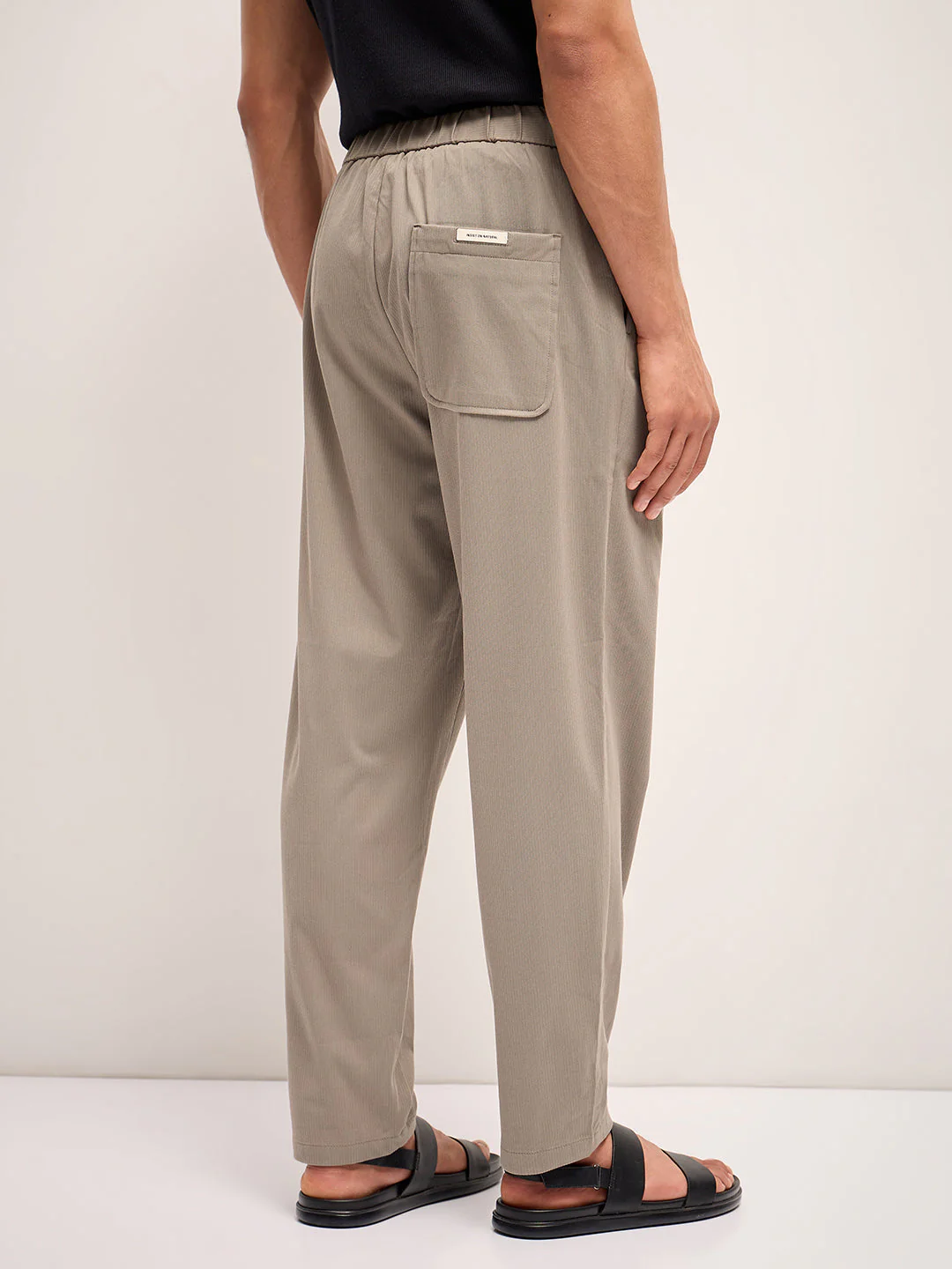 Men Grey Self Design Regular Fit Mid-Rise Casual Pant - Image 2