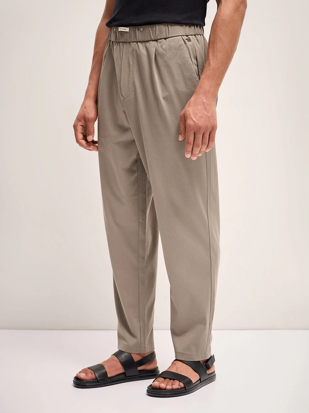 Men Grey Self Design Regular Fit Mid-Rise Casual Pant - Image 3