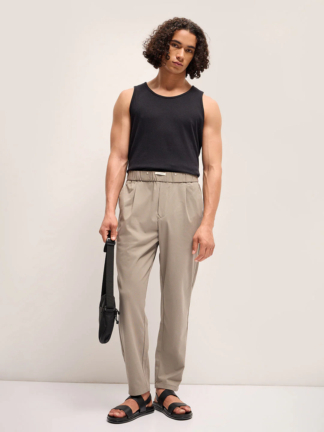 Men Grey Self Design Regular Fit Mid-Rise Casual Pant - Image 4