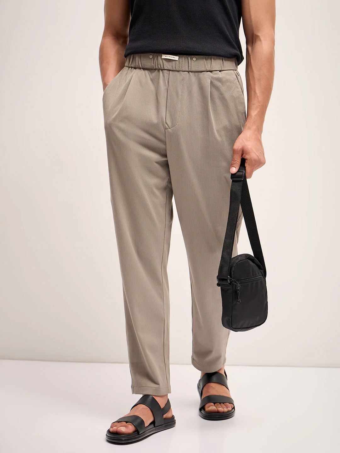 Men Grey Self Design Regular Fit Mid-Rise Casual Pant - Image 7