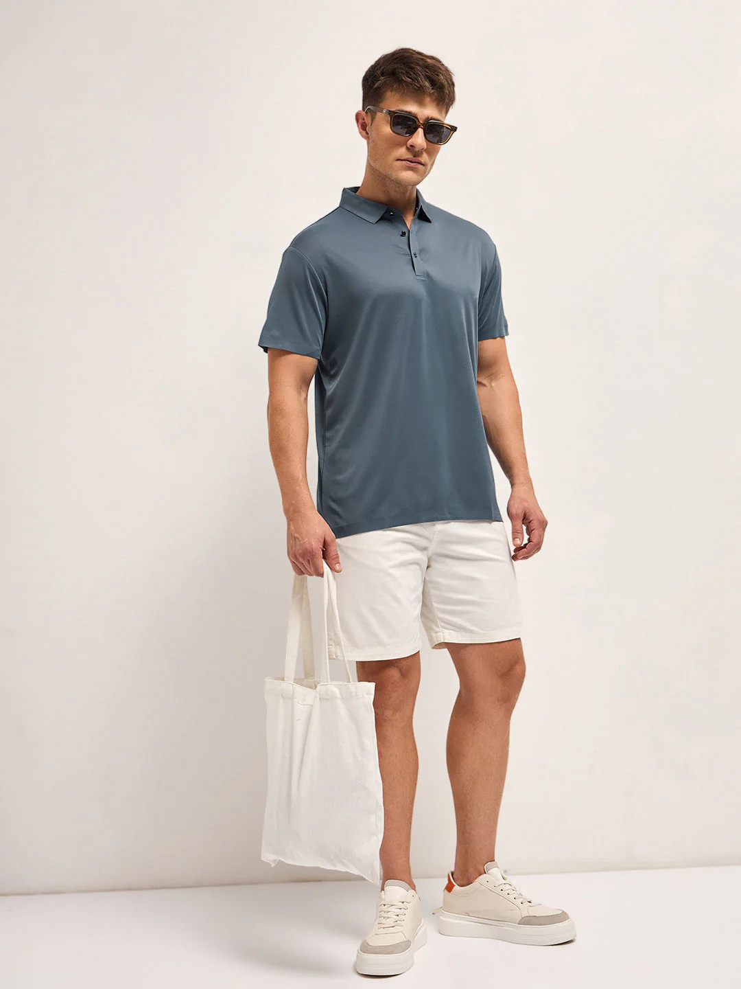 Men Grey Self Design Slim Fit Classic Polo T-shirt - Image 4