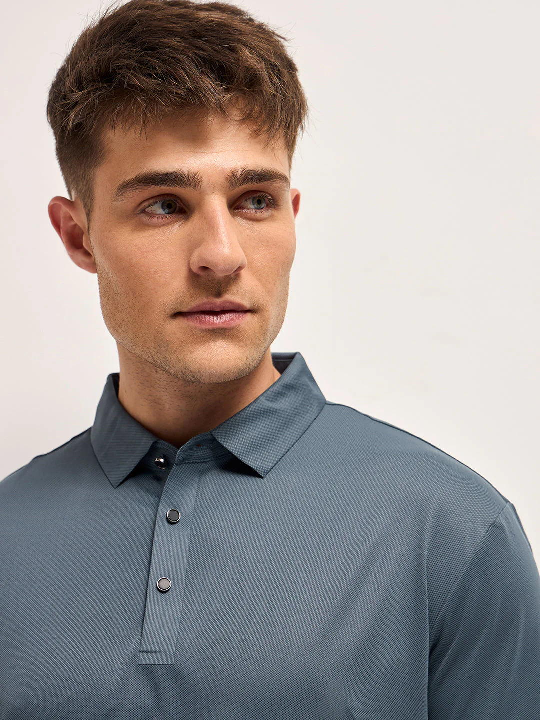 Men Grey Self Design Slim Fit Classic Polo T-shirt - Image 5