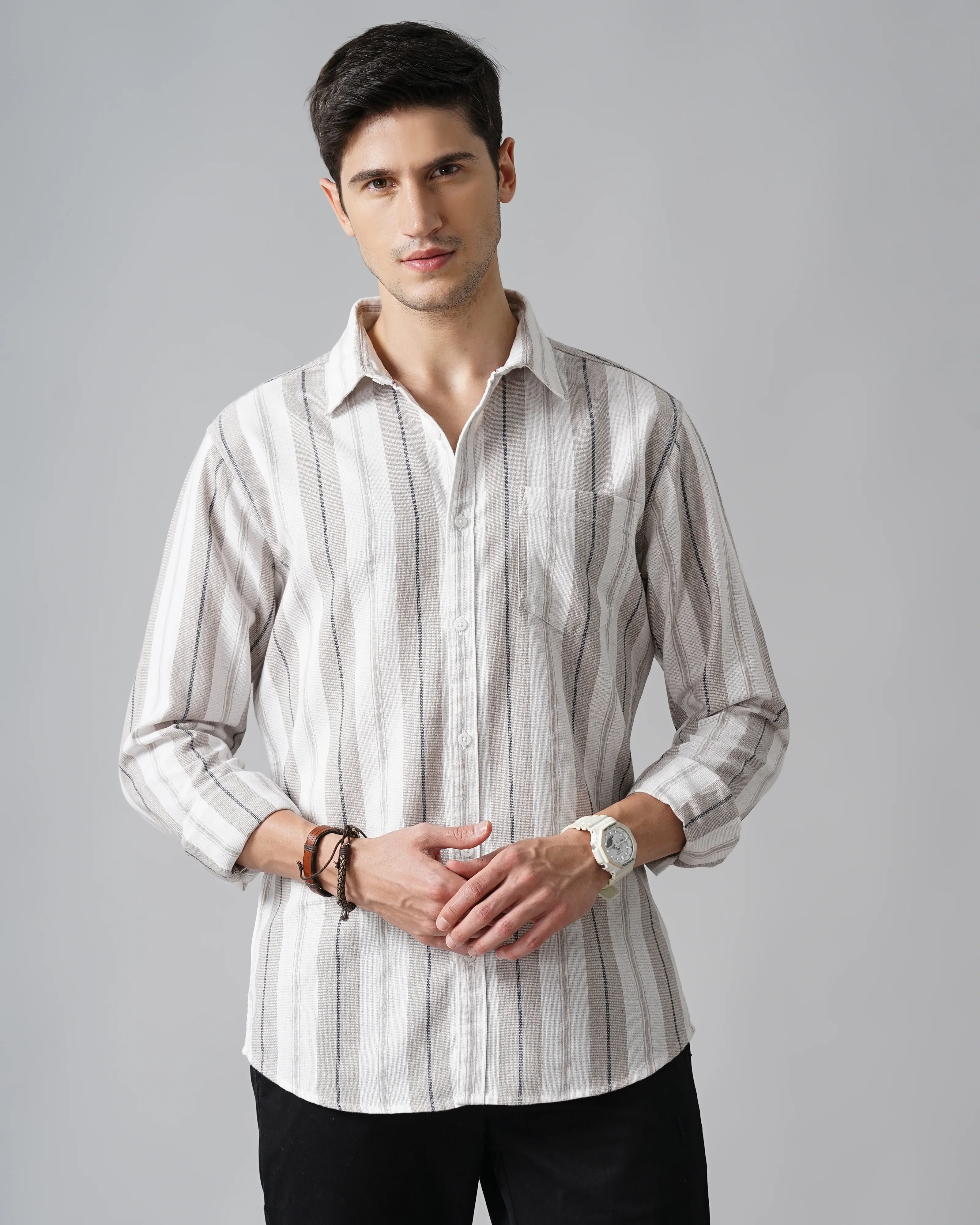 Men Grey Shirt With Patch Pocket